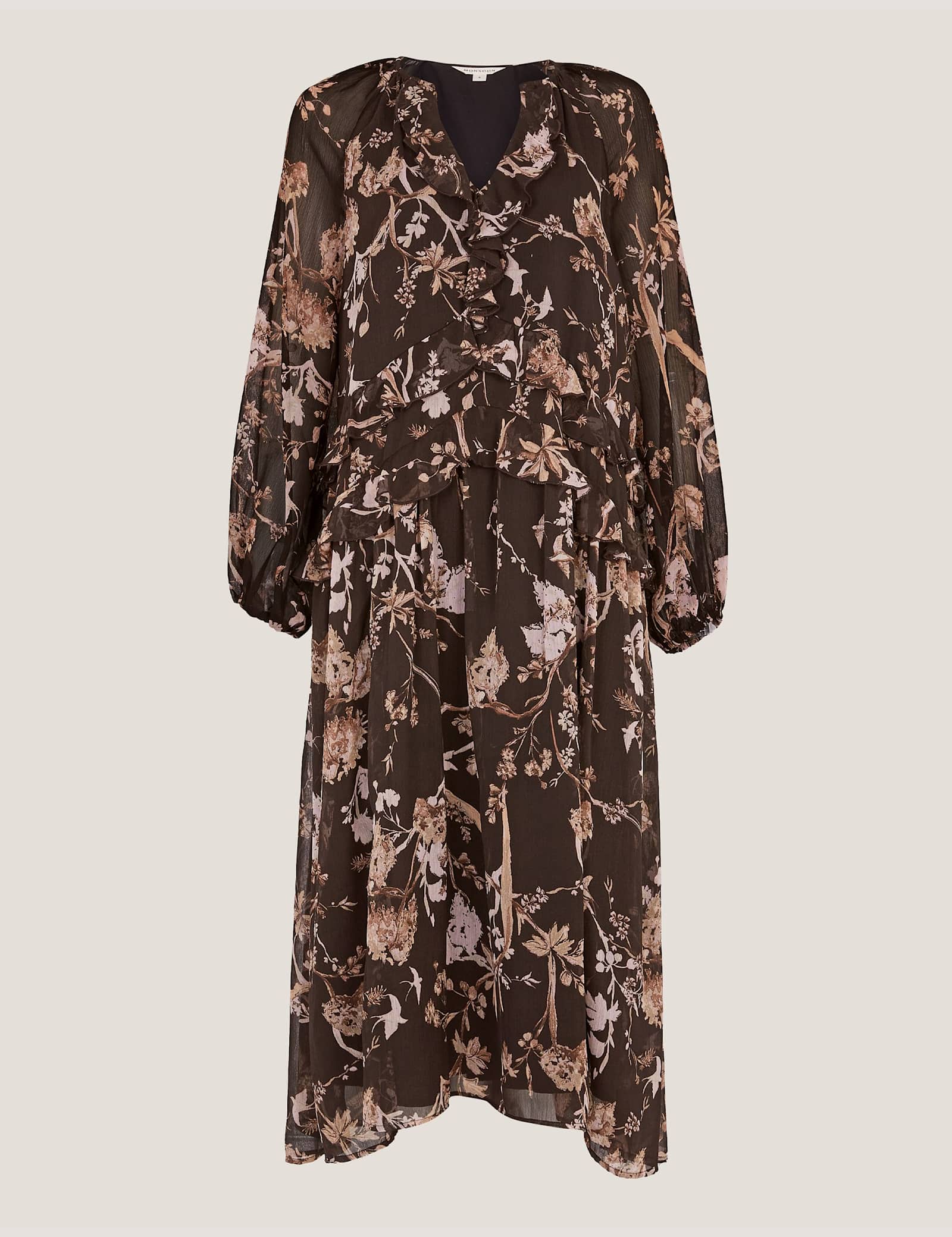 Floral Notch Neck Ruffle Midi Smock Dress - image 1