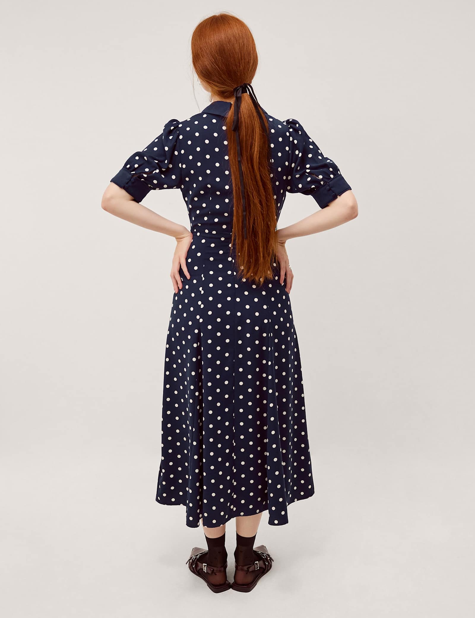 Polka Dot Embellished Midi Tea Dress - image 4