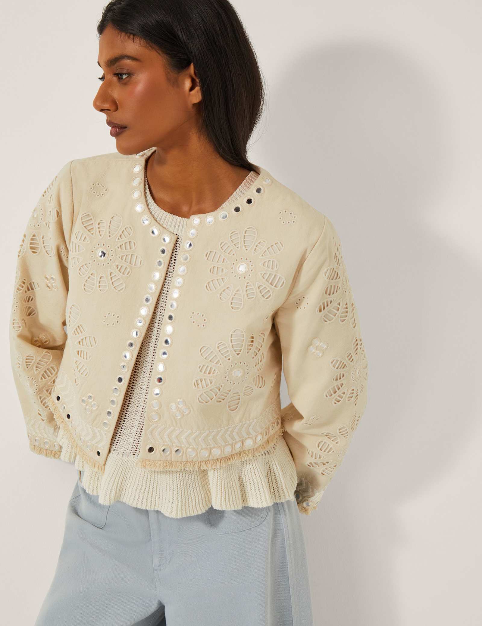 Pure Cotton Embellished Cutwork Short Jacket - image 1