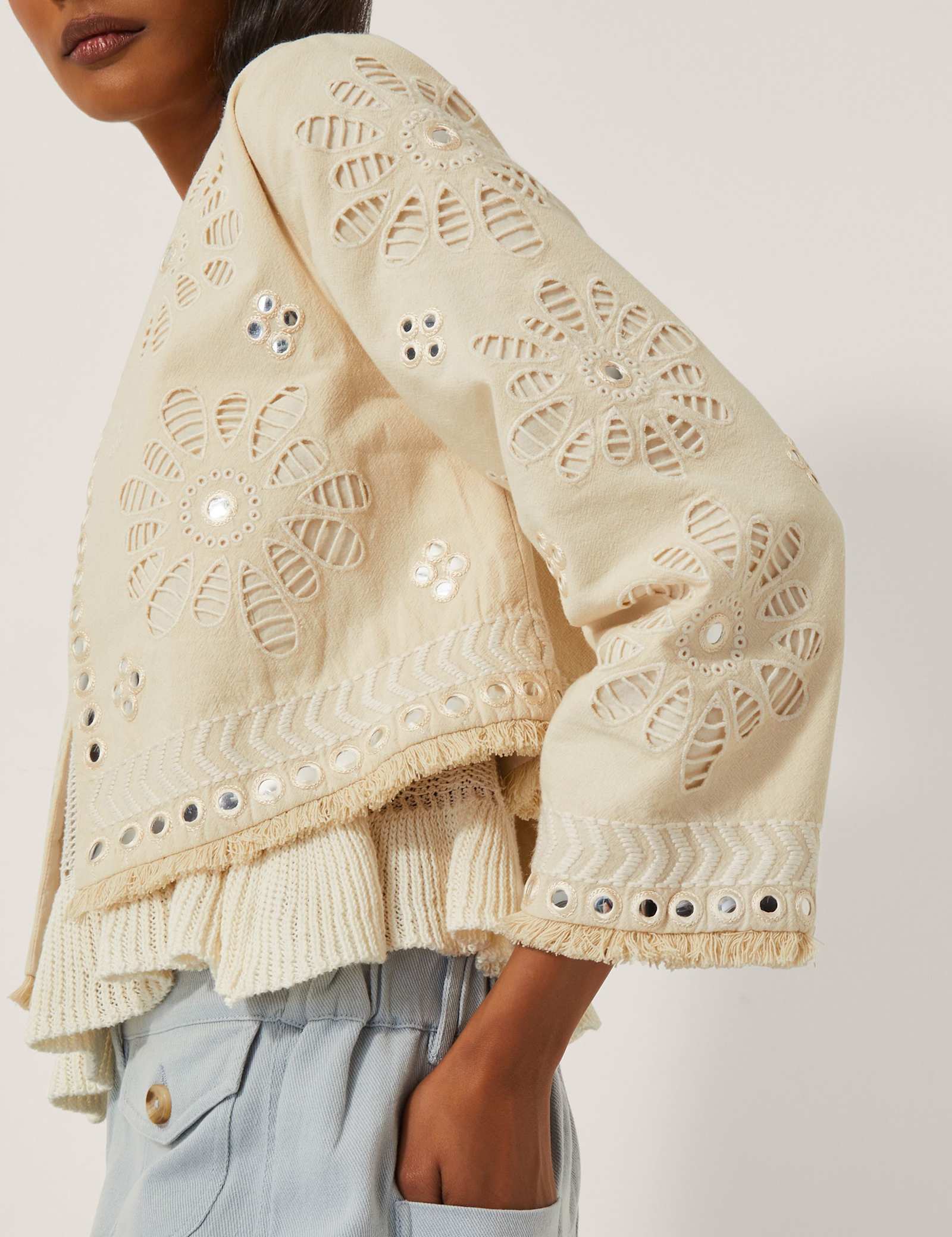 Pure Cotton Embellished Cutwork Short Jacket - image 2