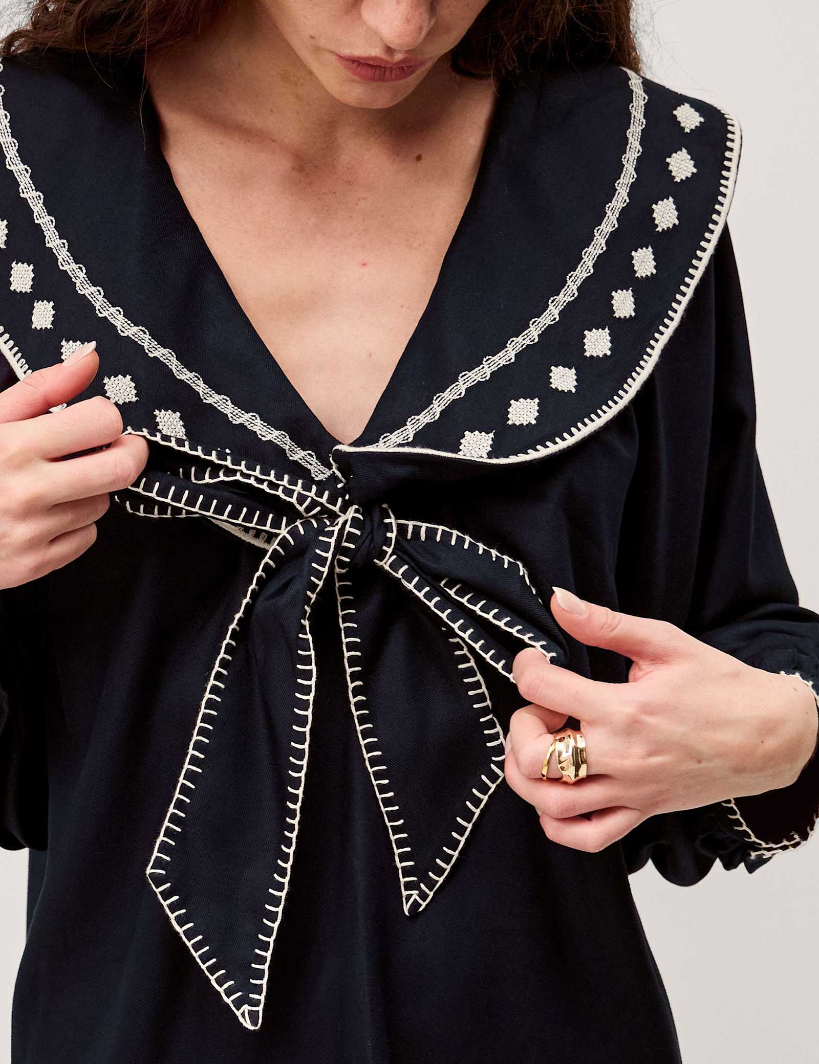 Embroidered Collared Top - image 5