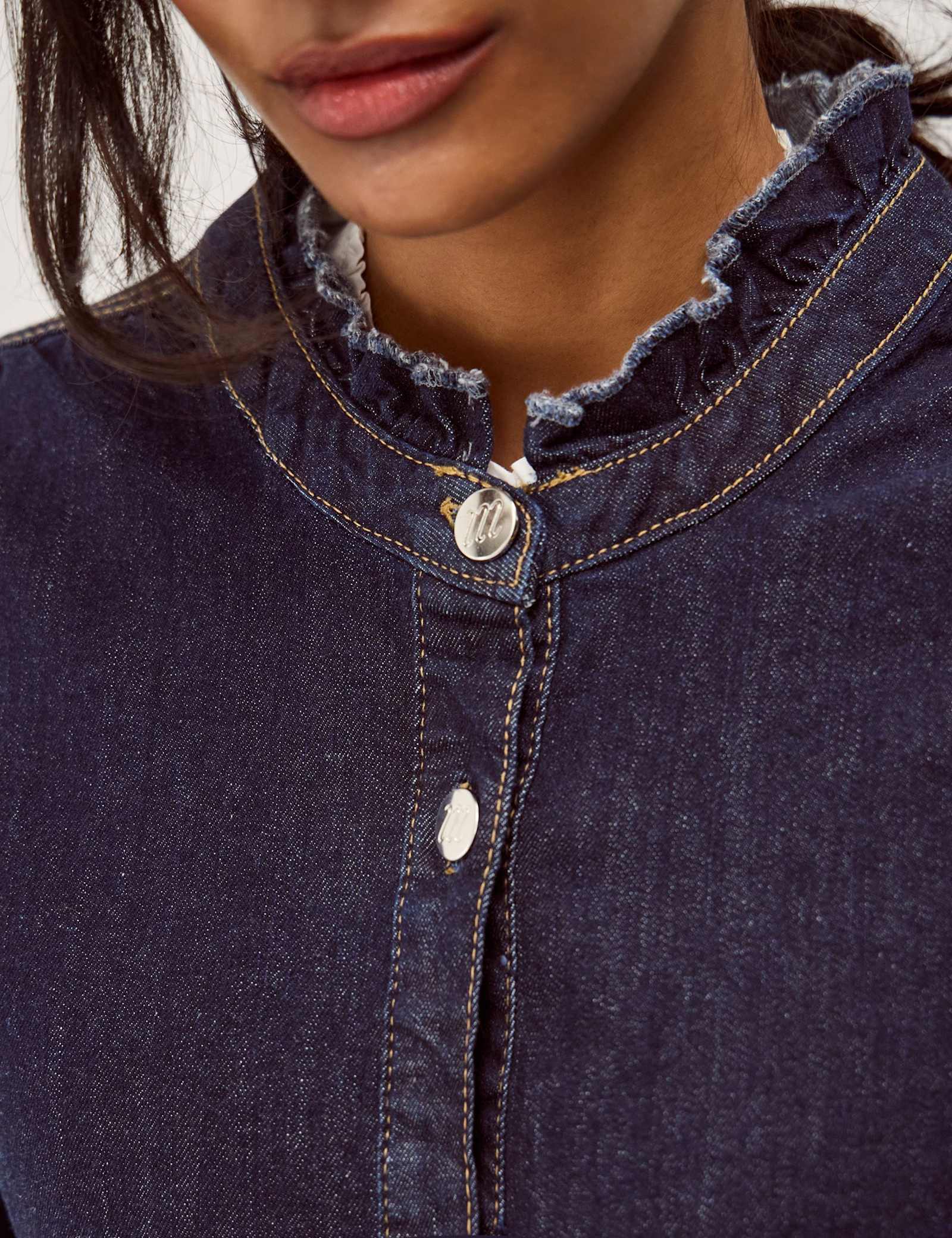 Denim Frill Collar Longline Jacket - image 5