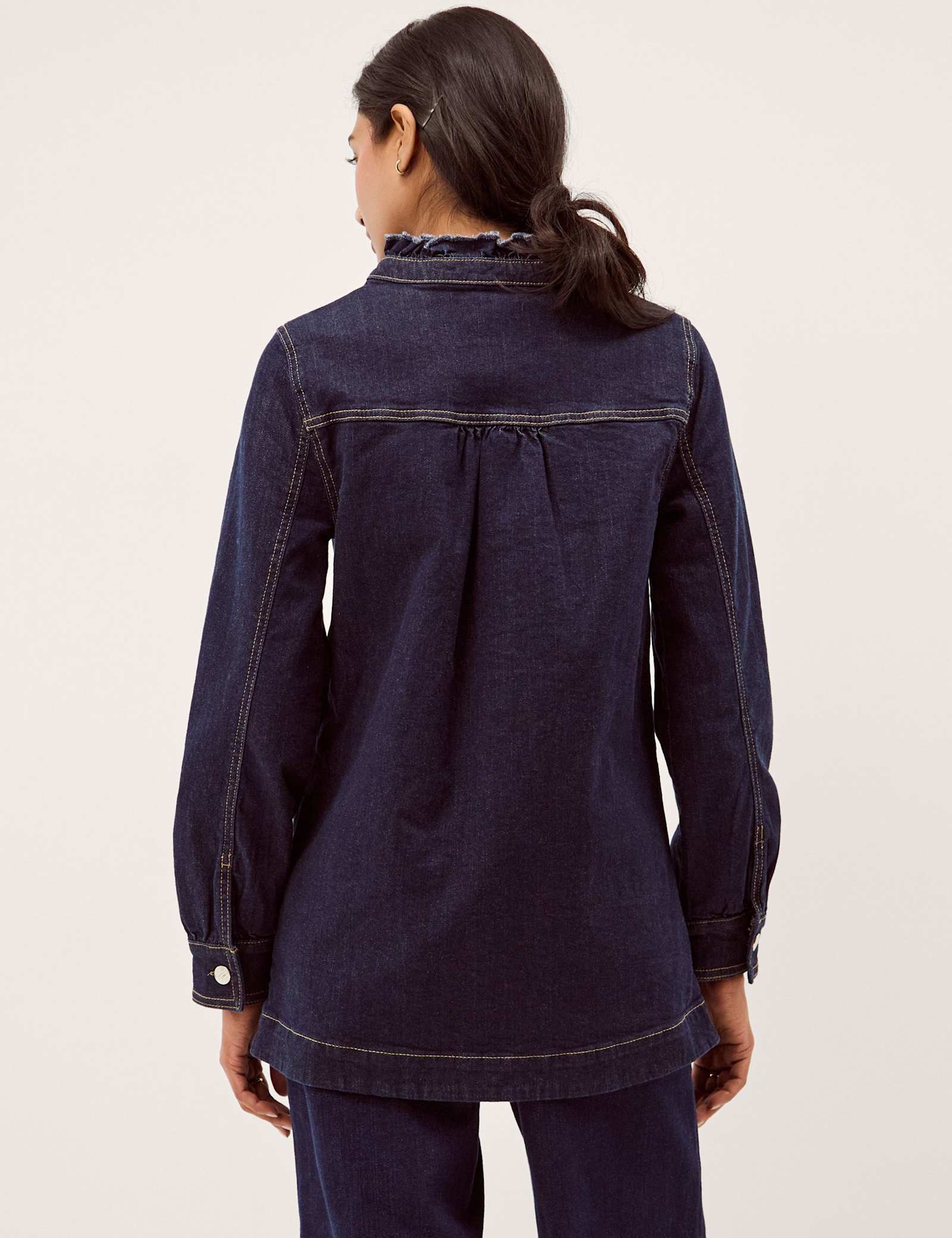 Denim Frill Collar Longline Jacket - image 3