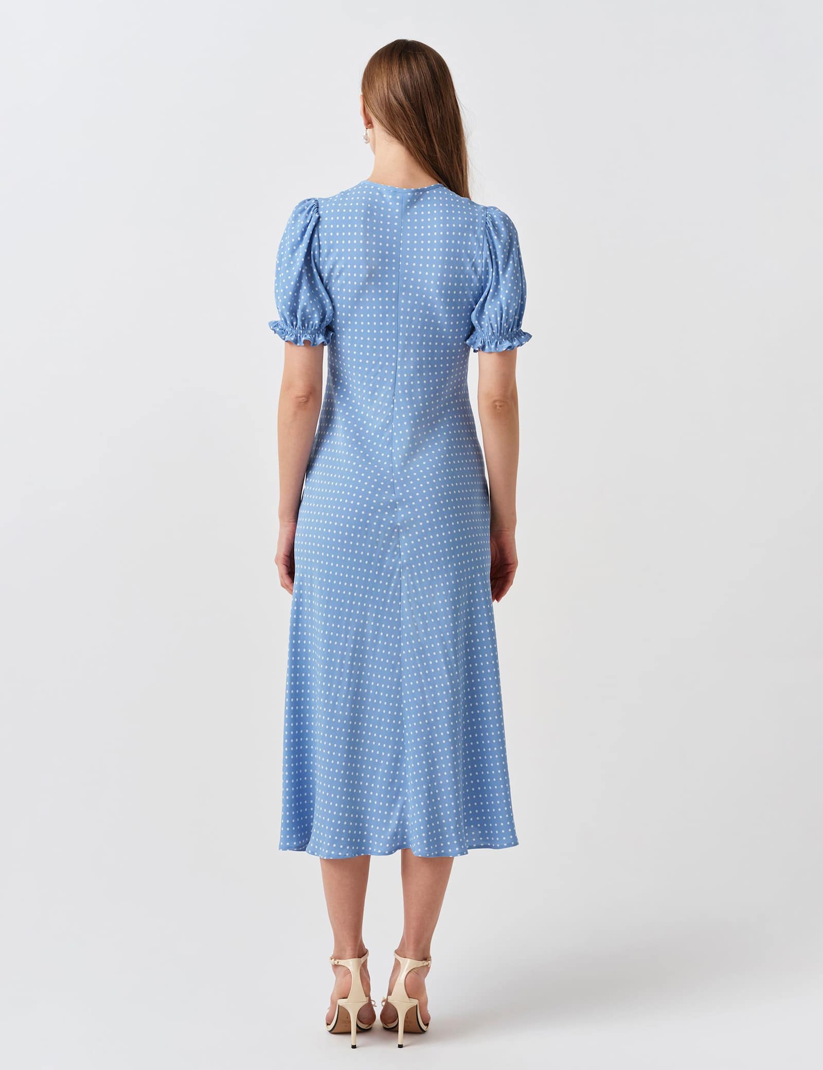 Polka Dot Tie Neck Midi Tea Dress - image 4