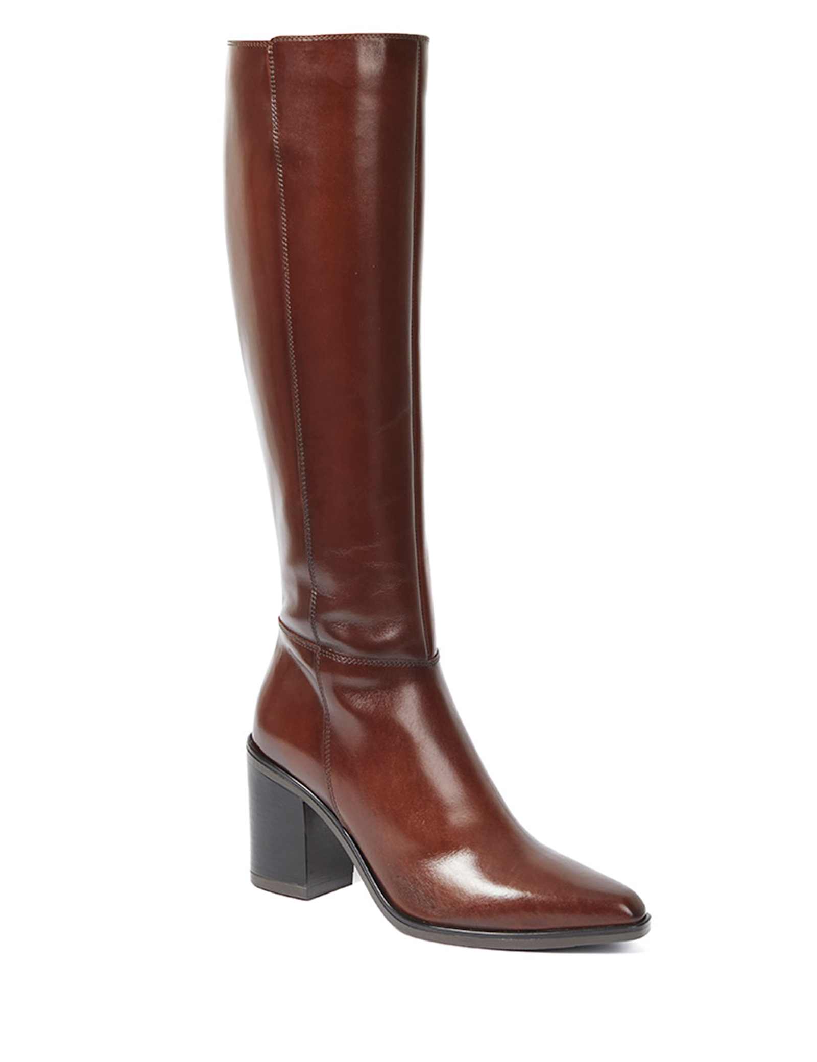 Leather Block Heel Pointed Knee High Boots - image 3