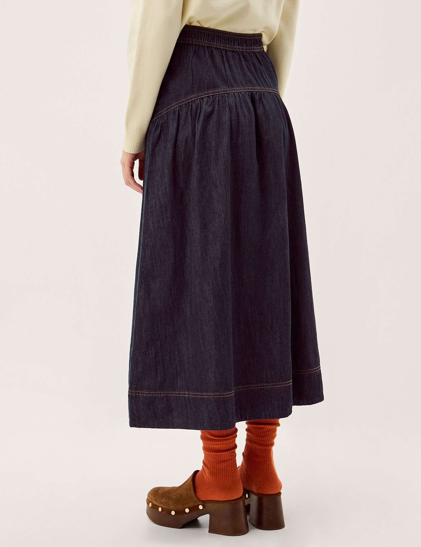 Denim Button Detail Midi Skirt - image 2