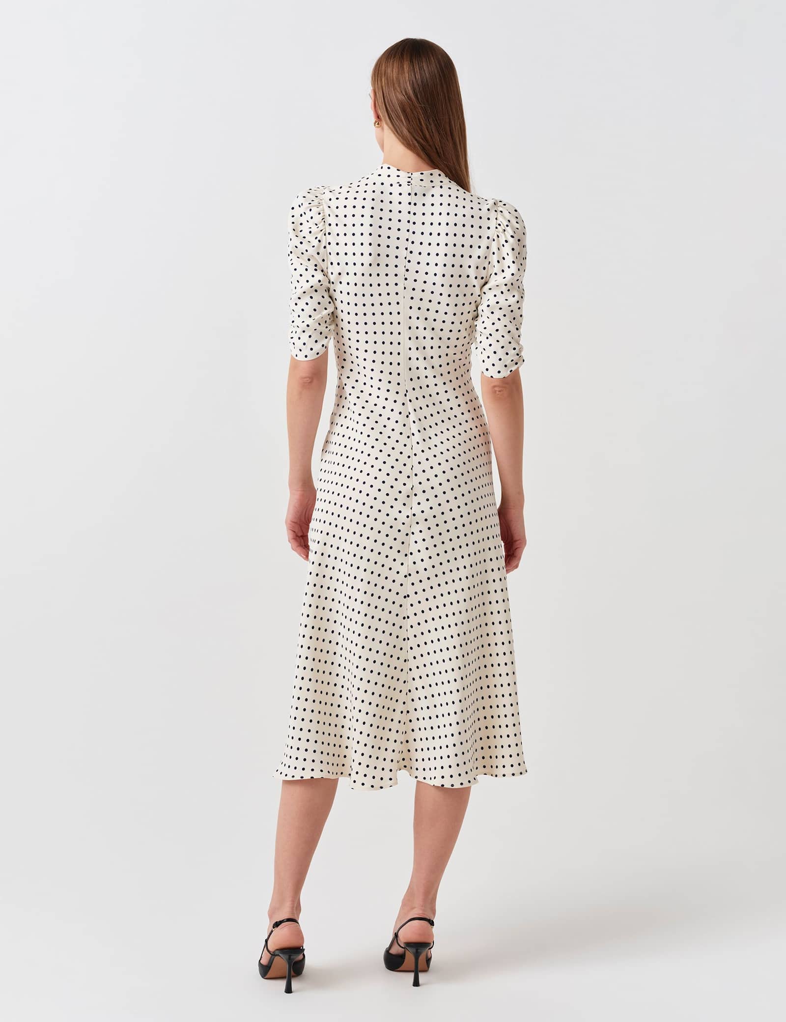 Crepe Polka Dot V-Neck Midi Tea Dress - image 4