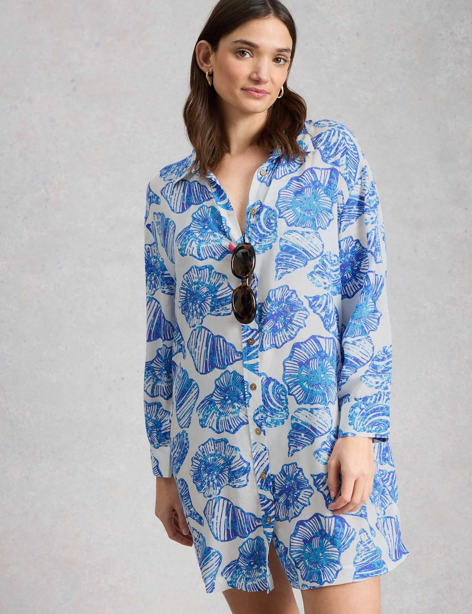 Shell Print Beach Cover Up Shirt - image 5