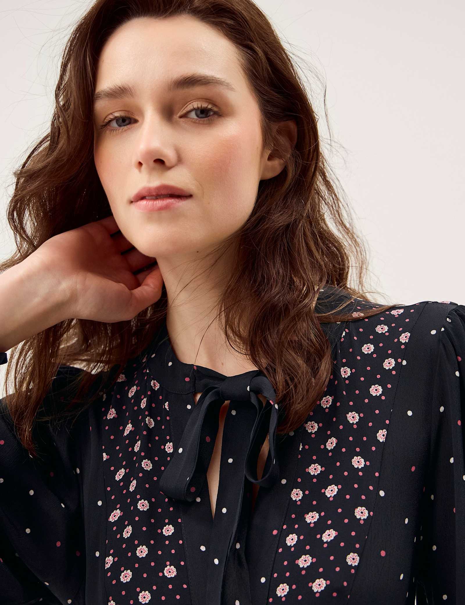Floral Tie Neck Midi Tea Dress - image 3