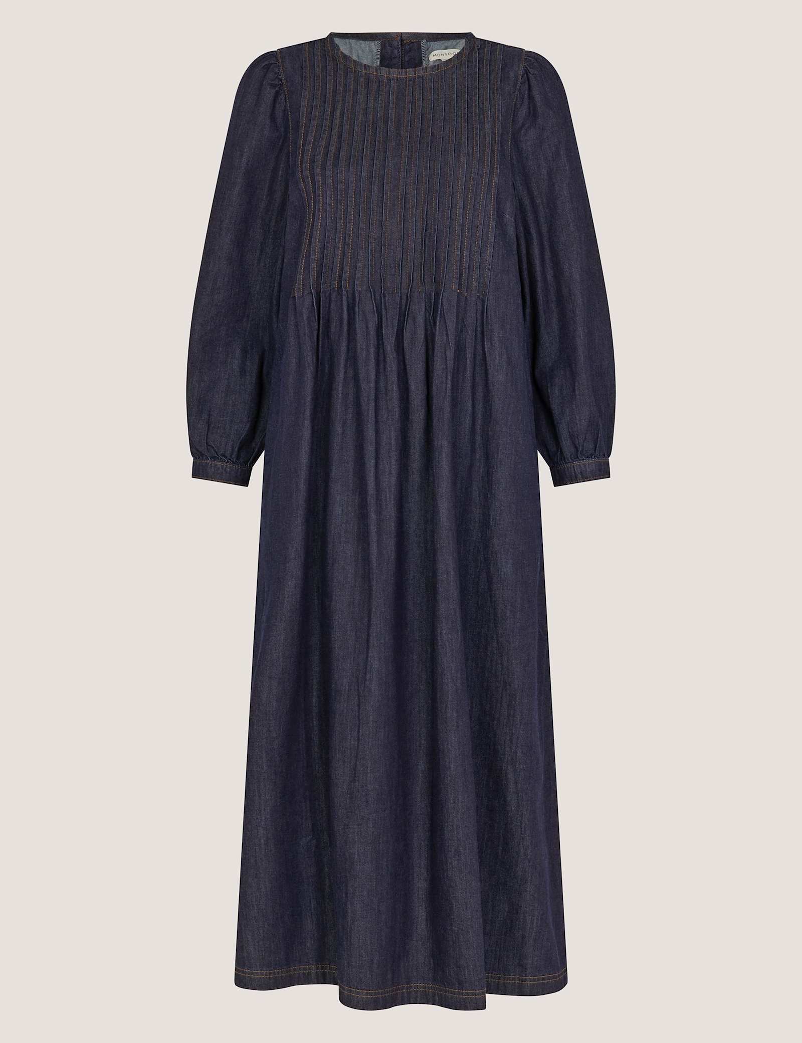Pure Cotton Denim Pintuck Midi Smock Dress - image 1