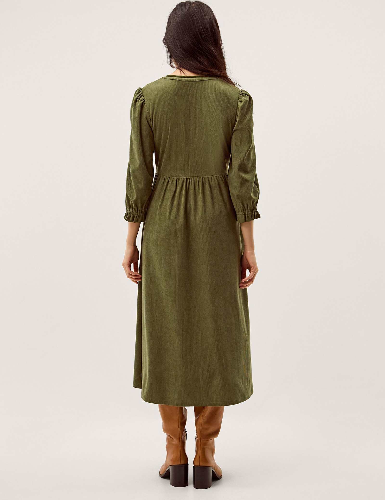 Cord Textured Notch Neck Midi Smock Dress - image 4