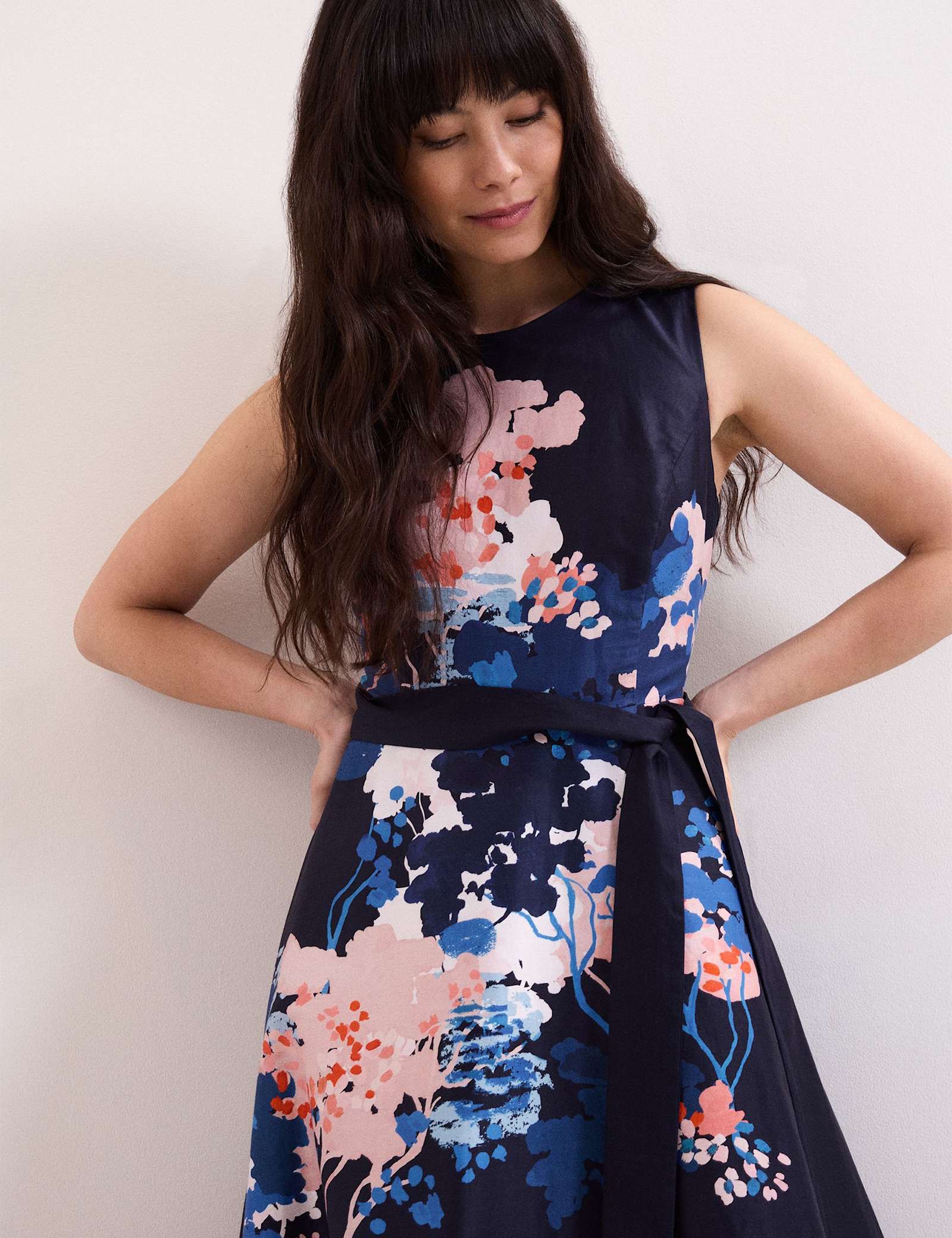 Pure Cotton Floral Belted Midi Skater Dress - image 3