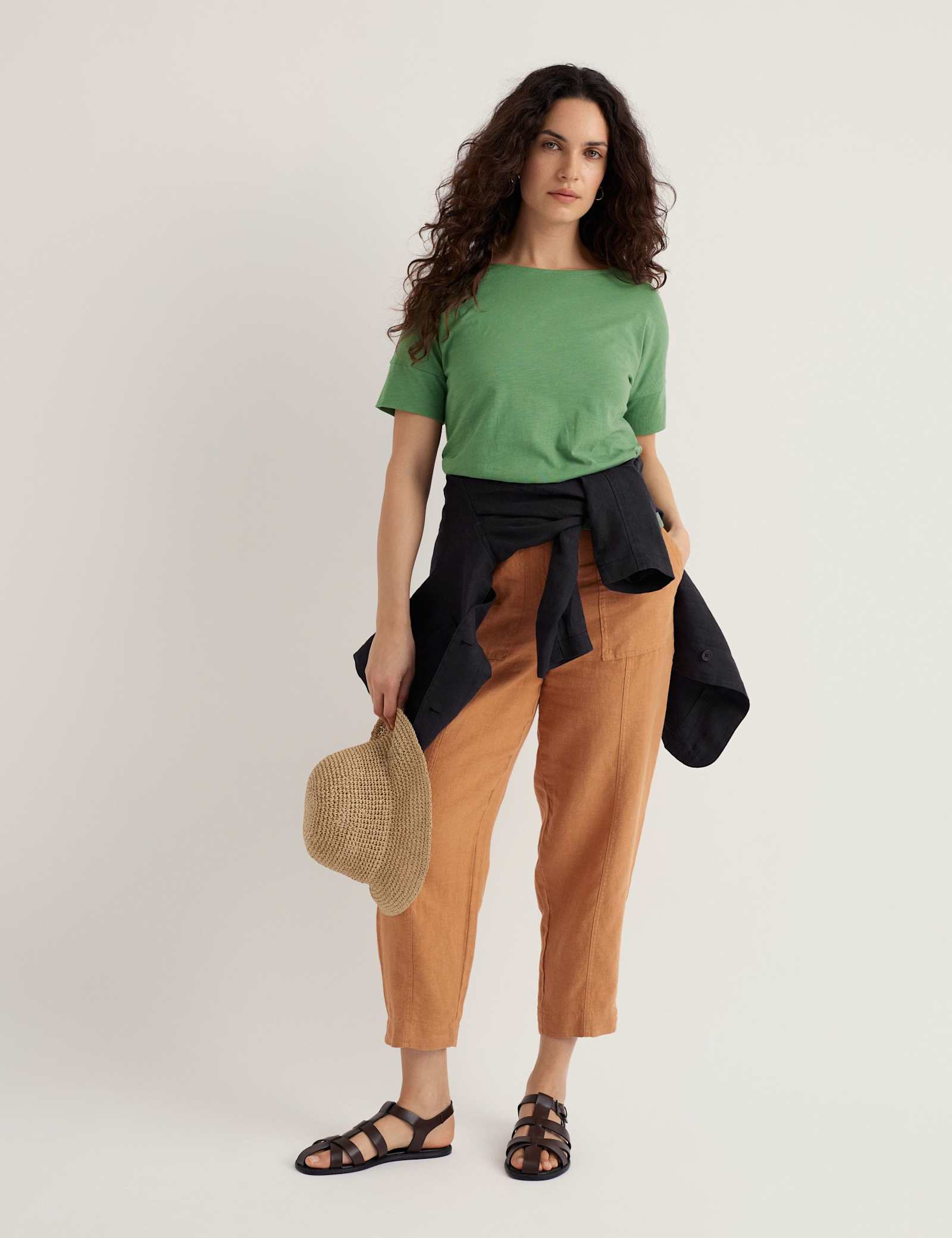 Pure Linen Straight Leg Cropped Trousers - image 4
