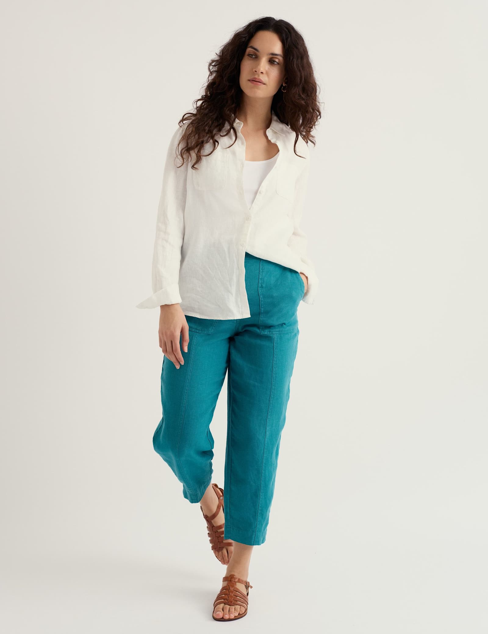 Pure Linen Straight Leg Cropped Trousers - image 5