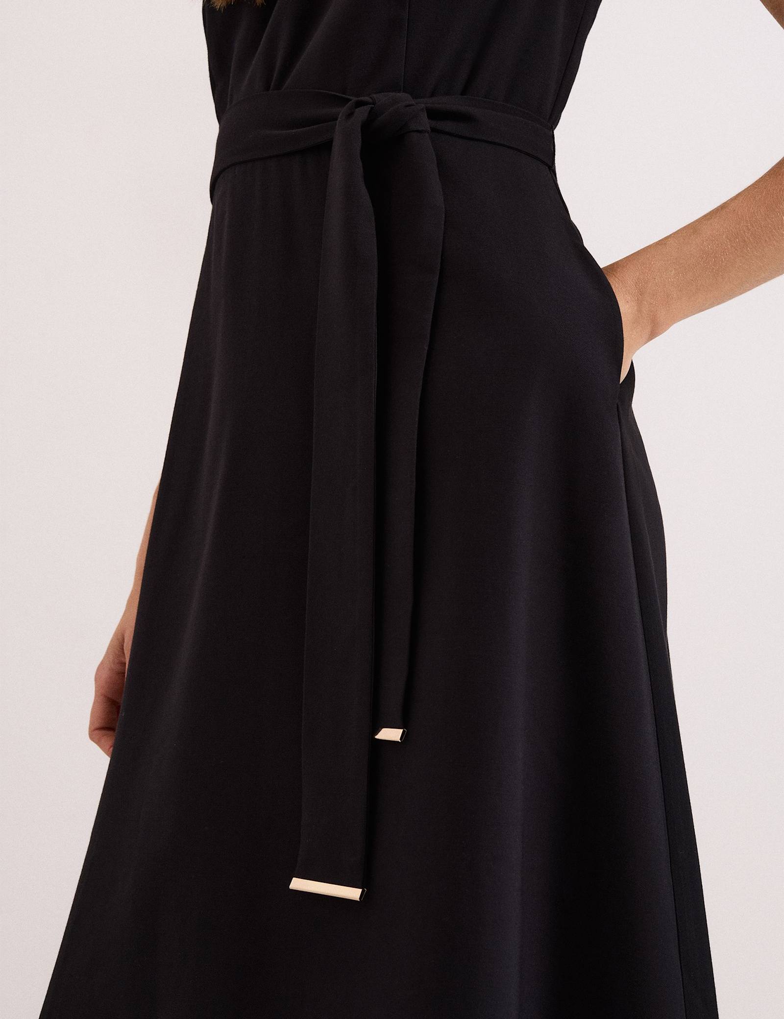 V-Neck Belted Midi Swing Dress - image 4