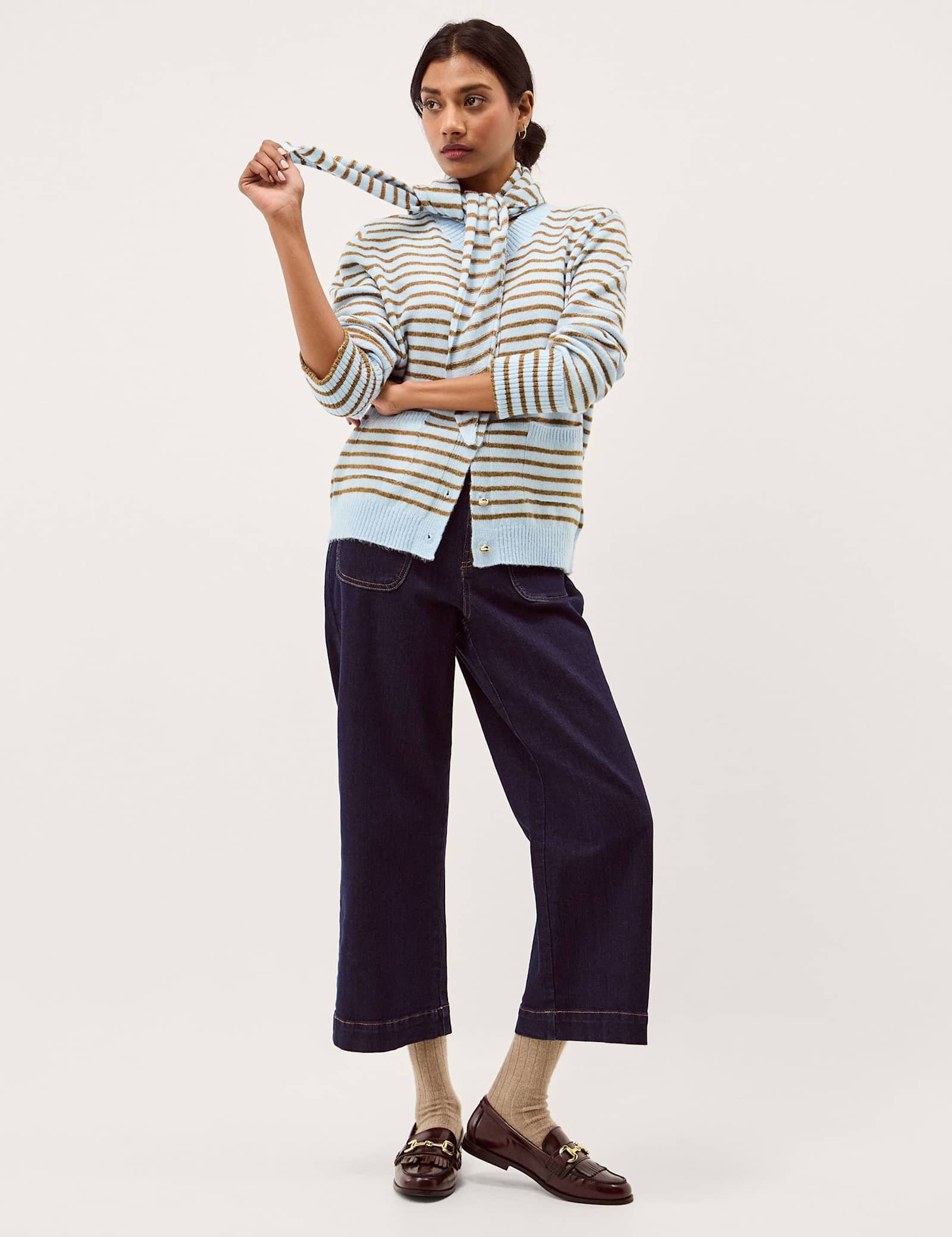 Striped Scarf Button Front Cardigan - image 5