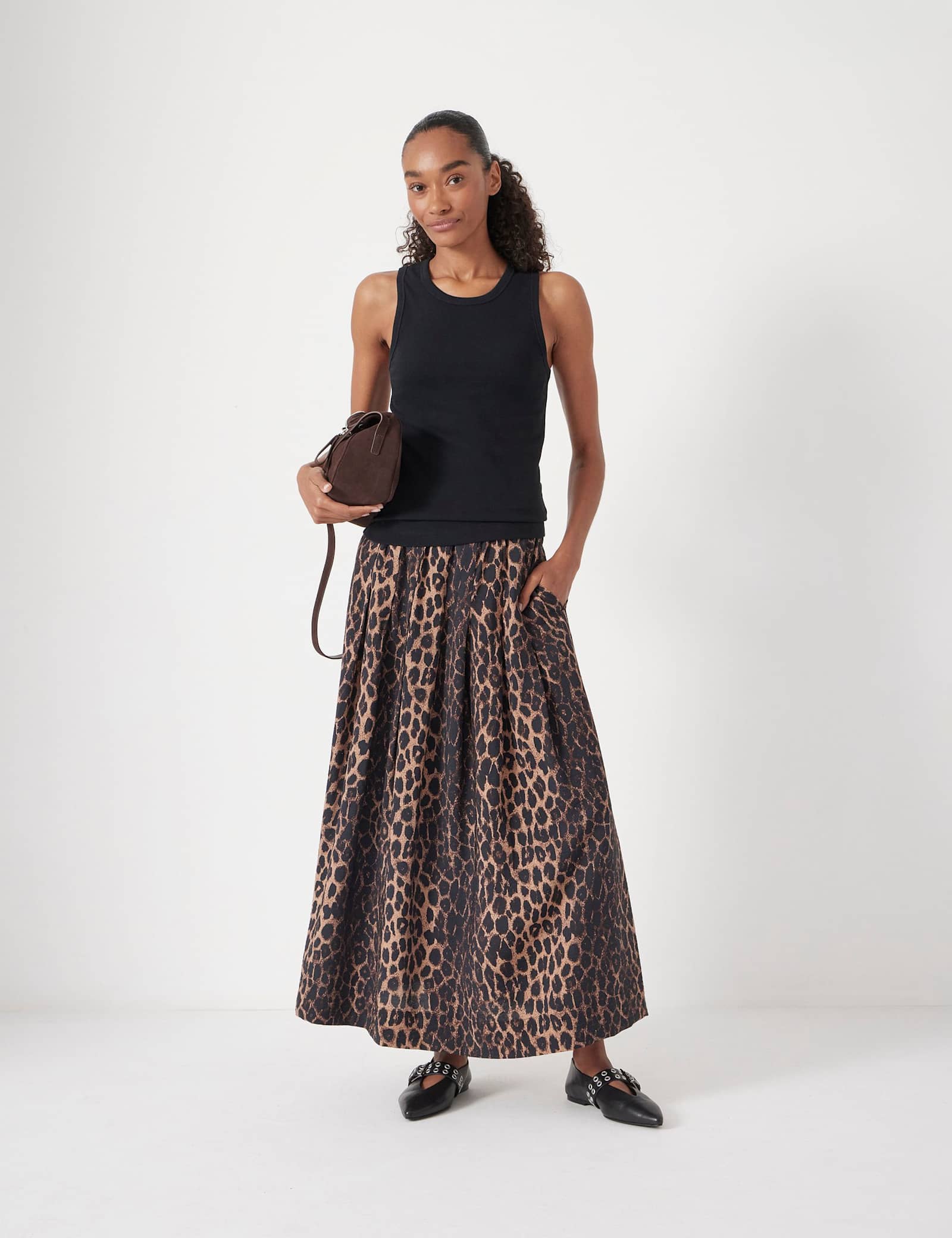 Leopard Print Pleated Midi Skirt - image 2