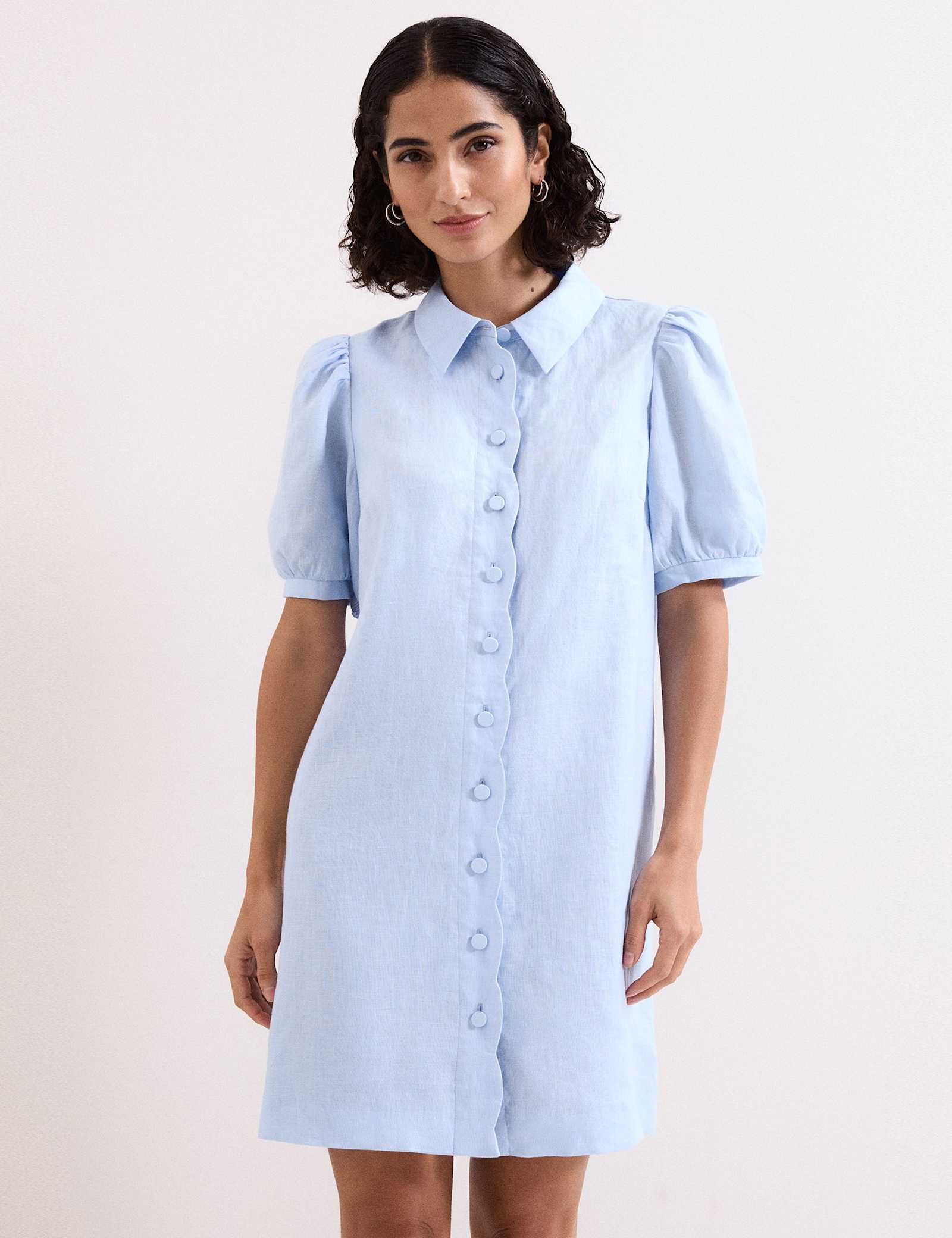 Linen Blend Mini Shirt Dress - image 2