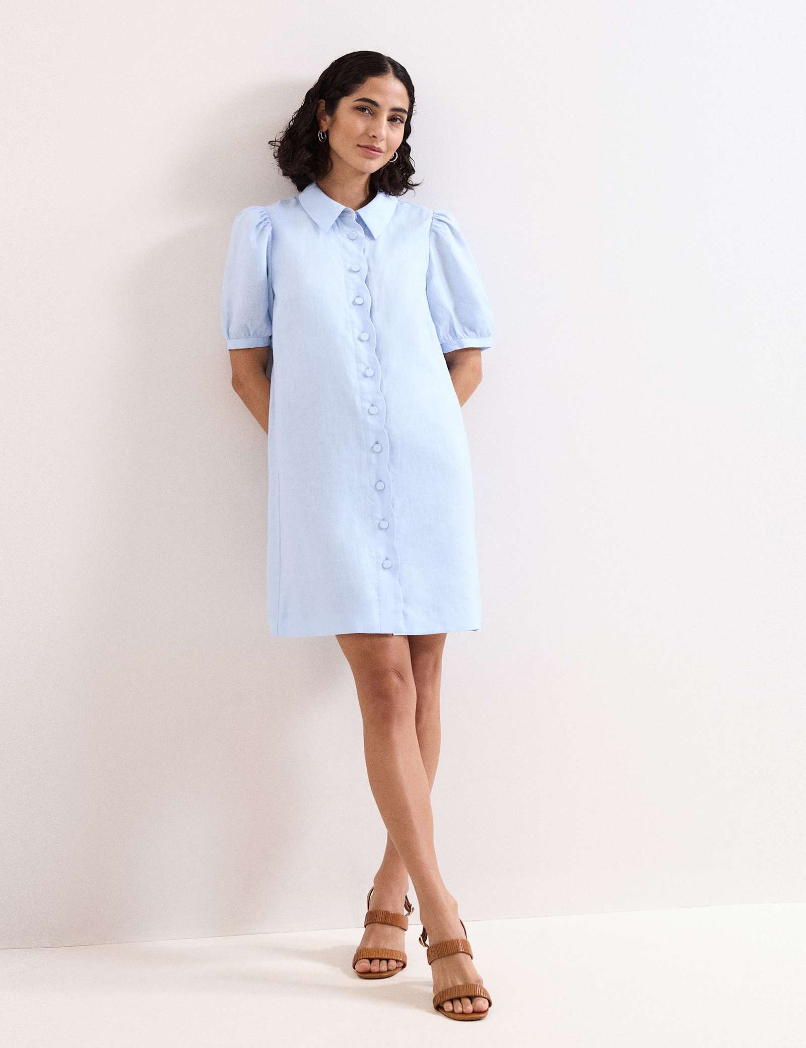 Linen Blend Mini Shirt Dress - image 4