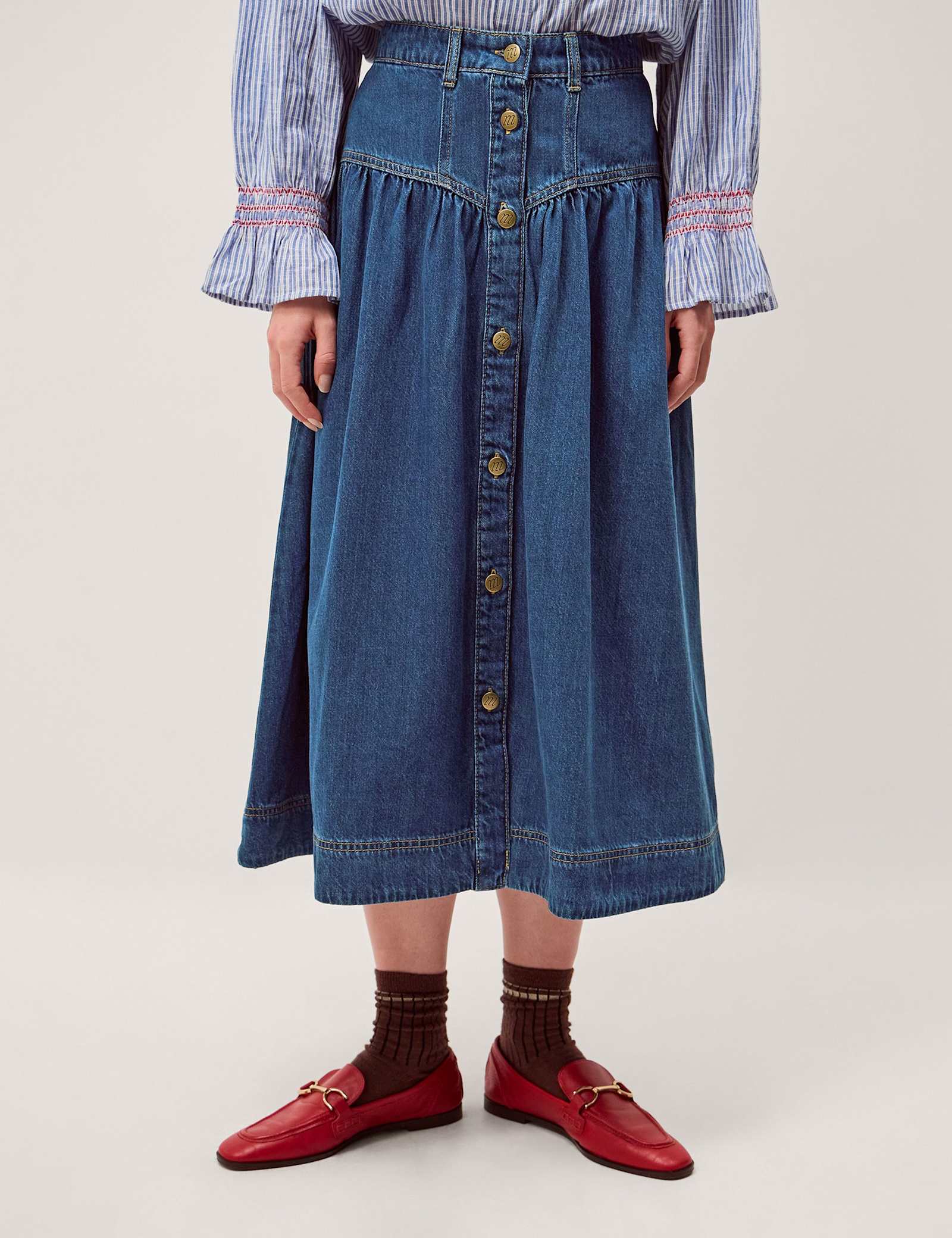 Denim Button Front Midi Skirt - image 2