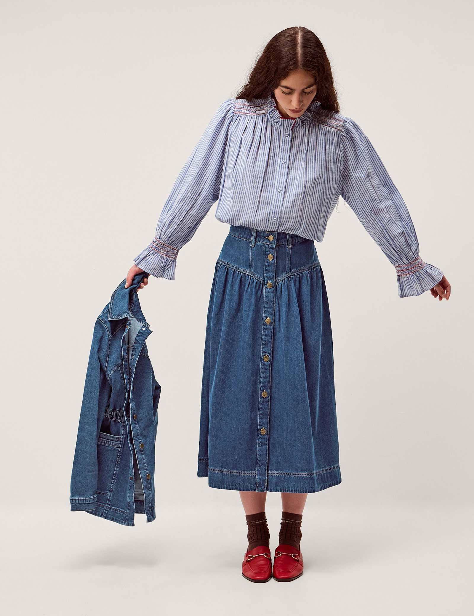 Denim Button Front Midi Skirt - image 3
