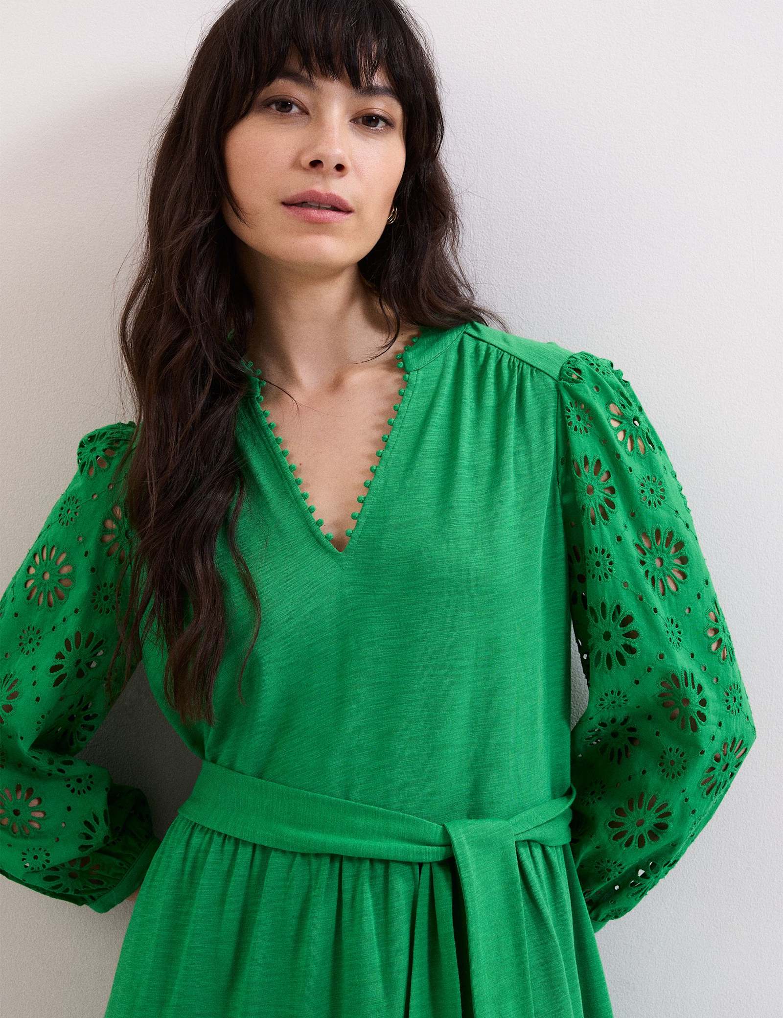 Cotton Blend Broderie V-Neck Mini Dress - image 4