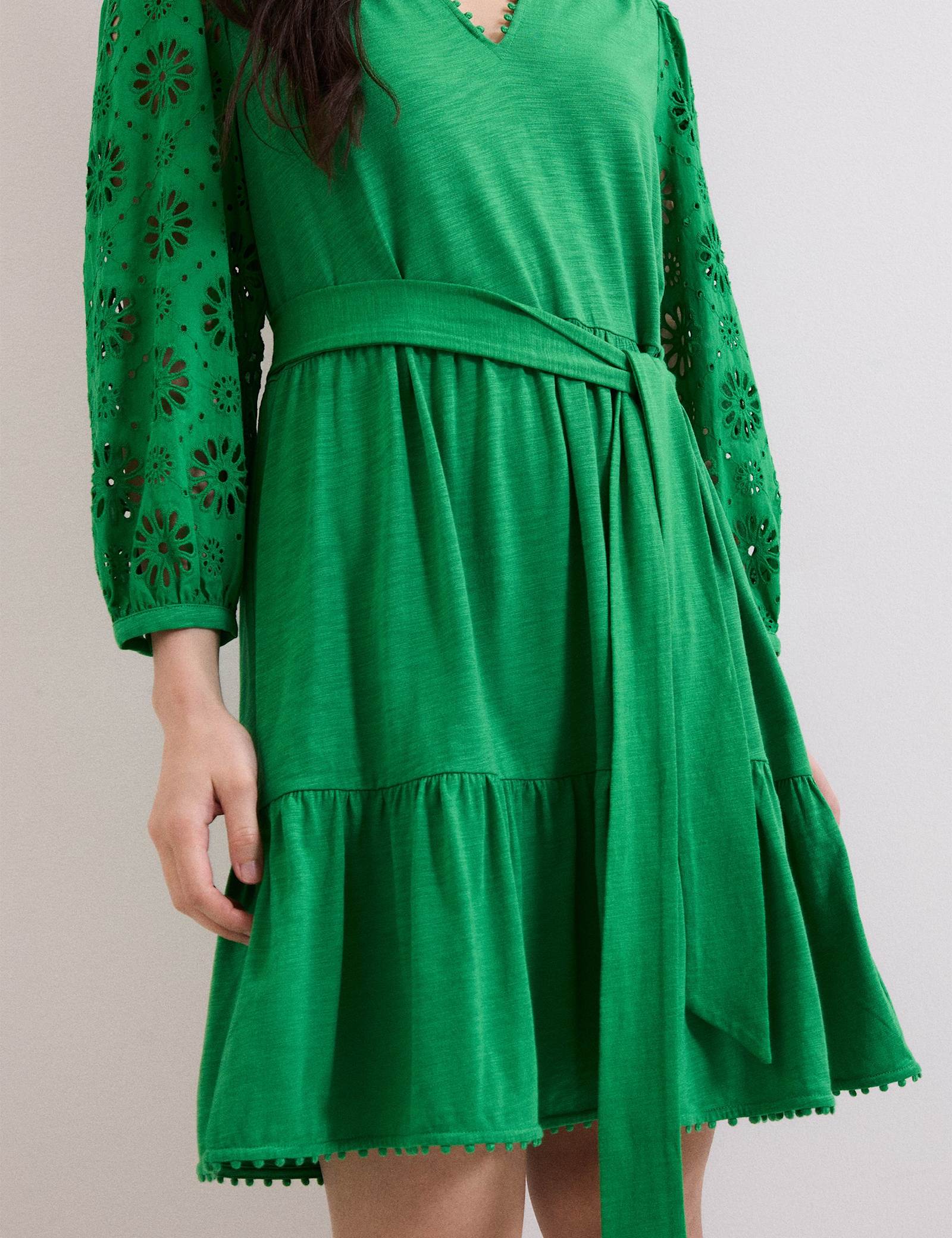 Cotton Blend Broderie V-Neck Mini Dress - image 3