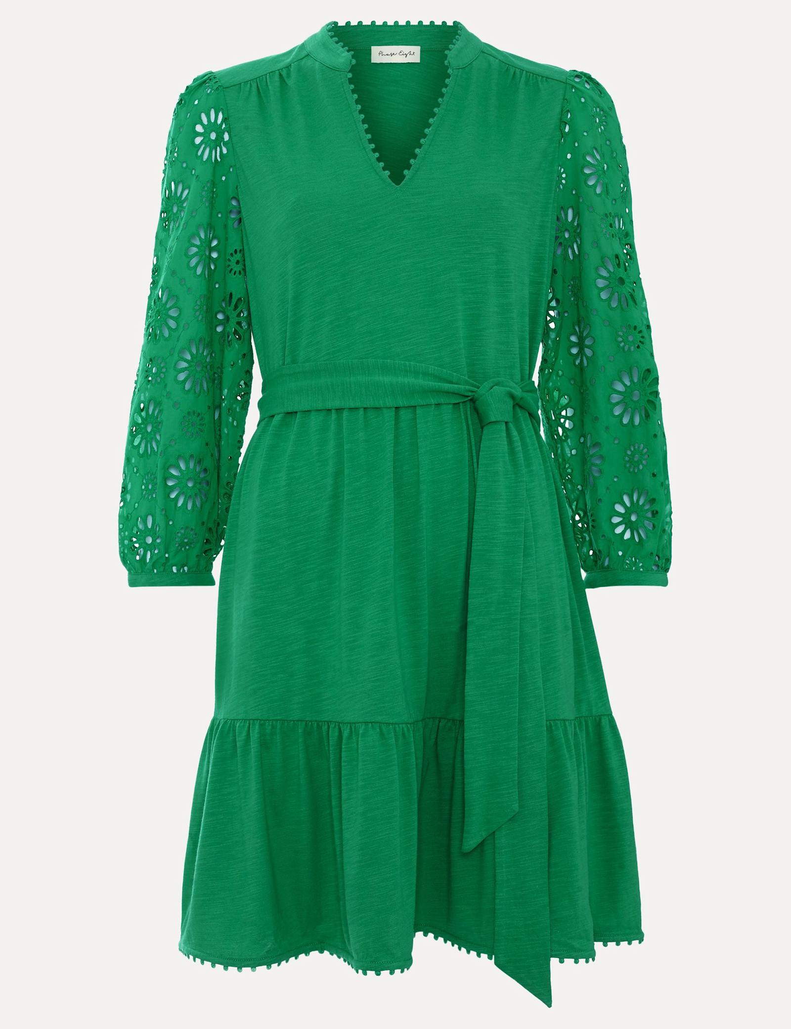 Cotton Blend Broderie V-Neck Mini Dress - image 1