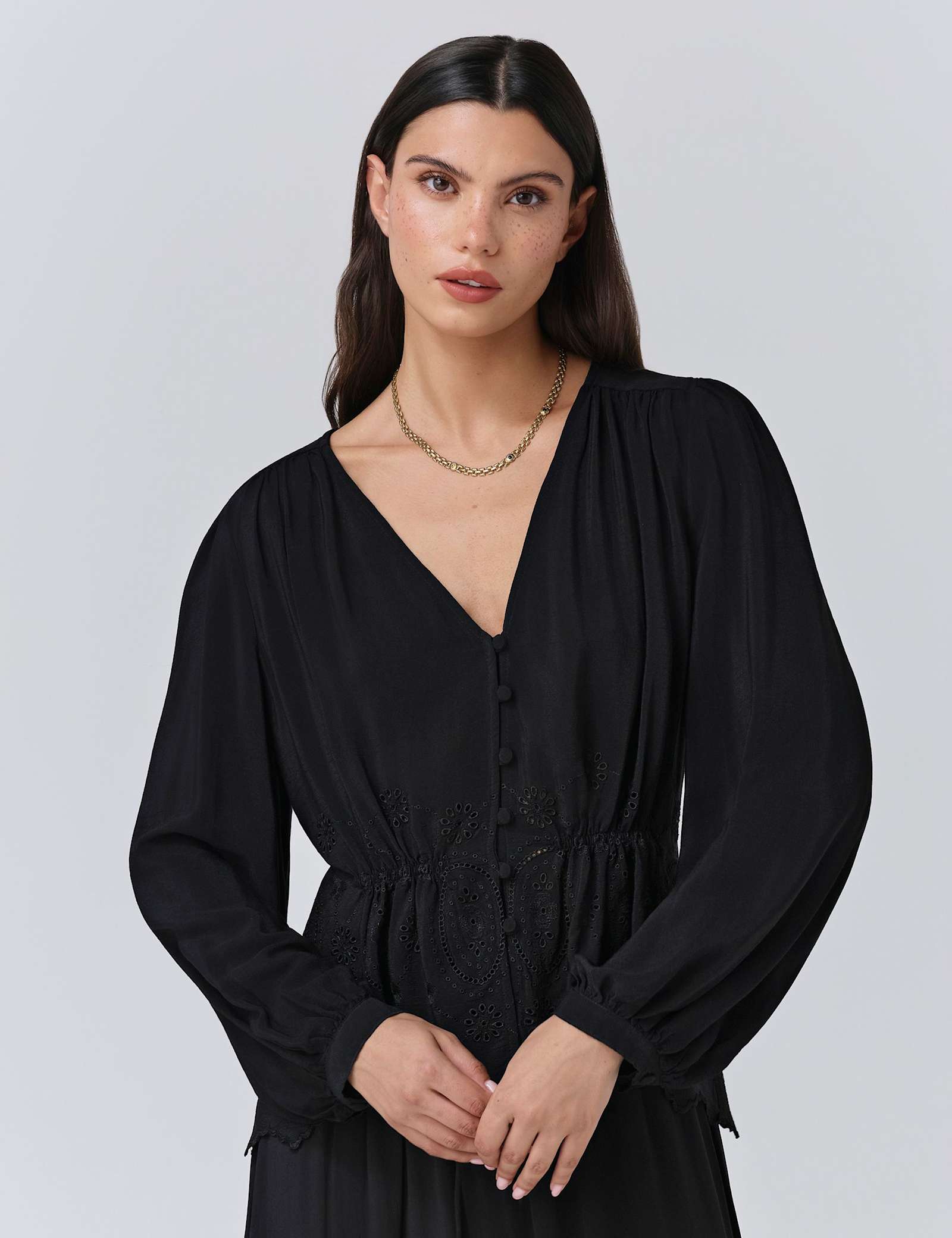 Crepe Broderie V-Neck Blouse - image 1