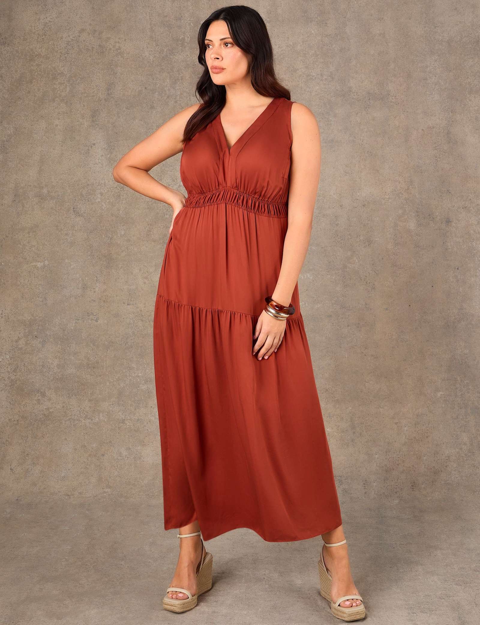V-Neck Maxi Waisted Dress - image 2