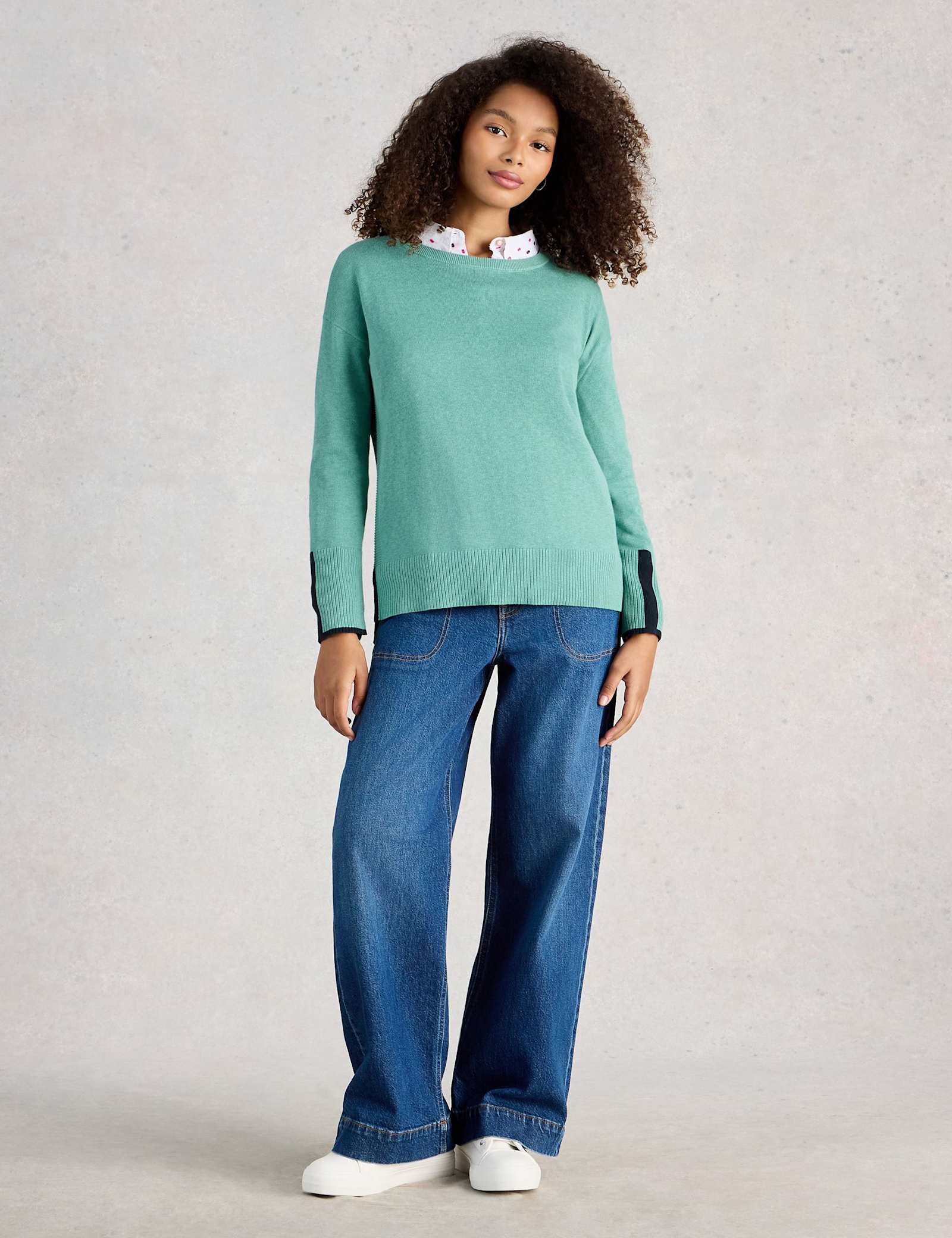 Cotton Rich Crew Neck Stepped Hem Jumper - image 3
