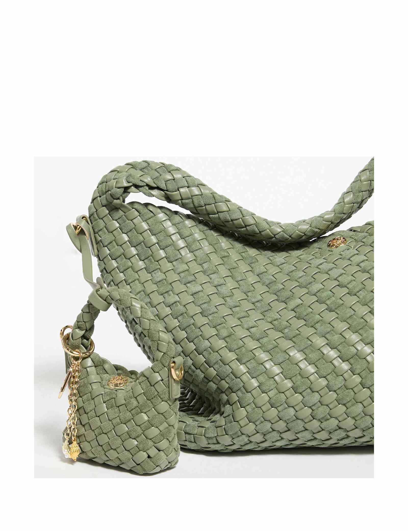 Faux Leather Woven Bag Charm - image 2