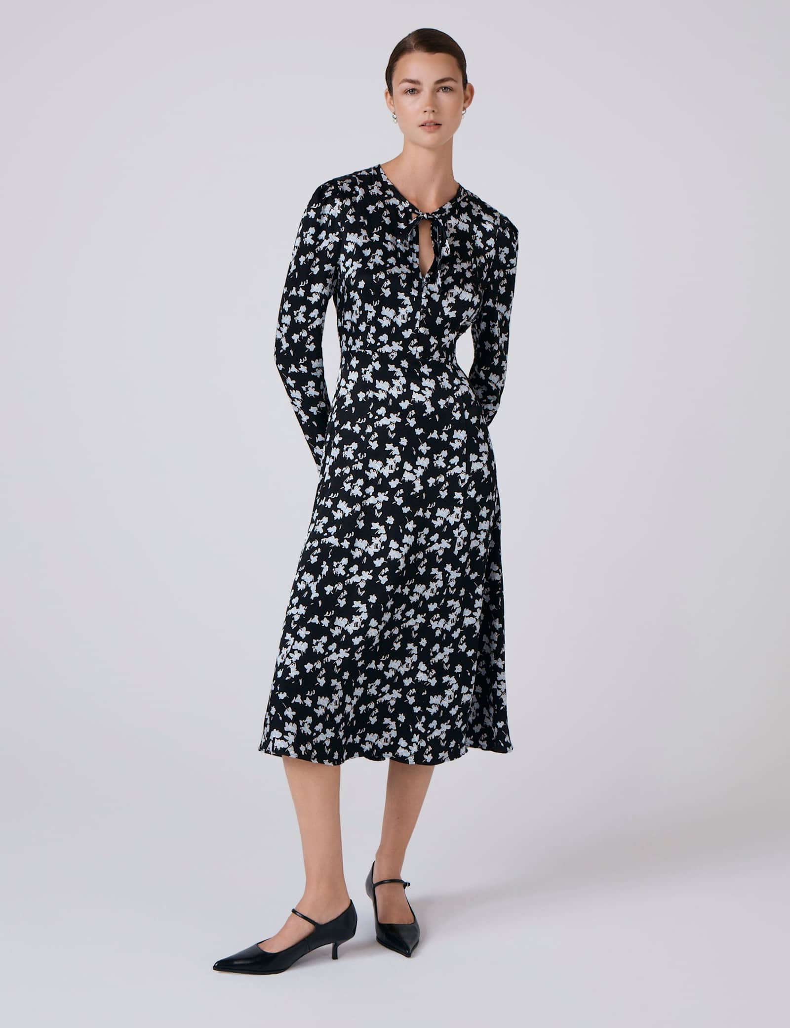 Satin Floral Midi Waisted Dress - image 5