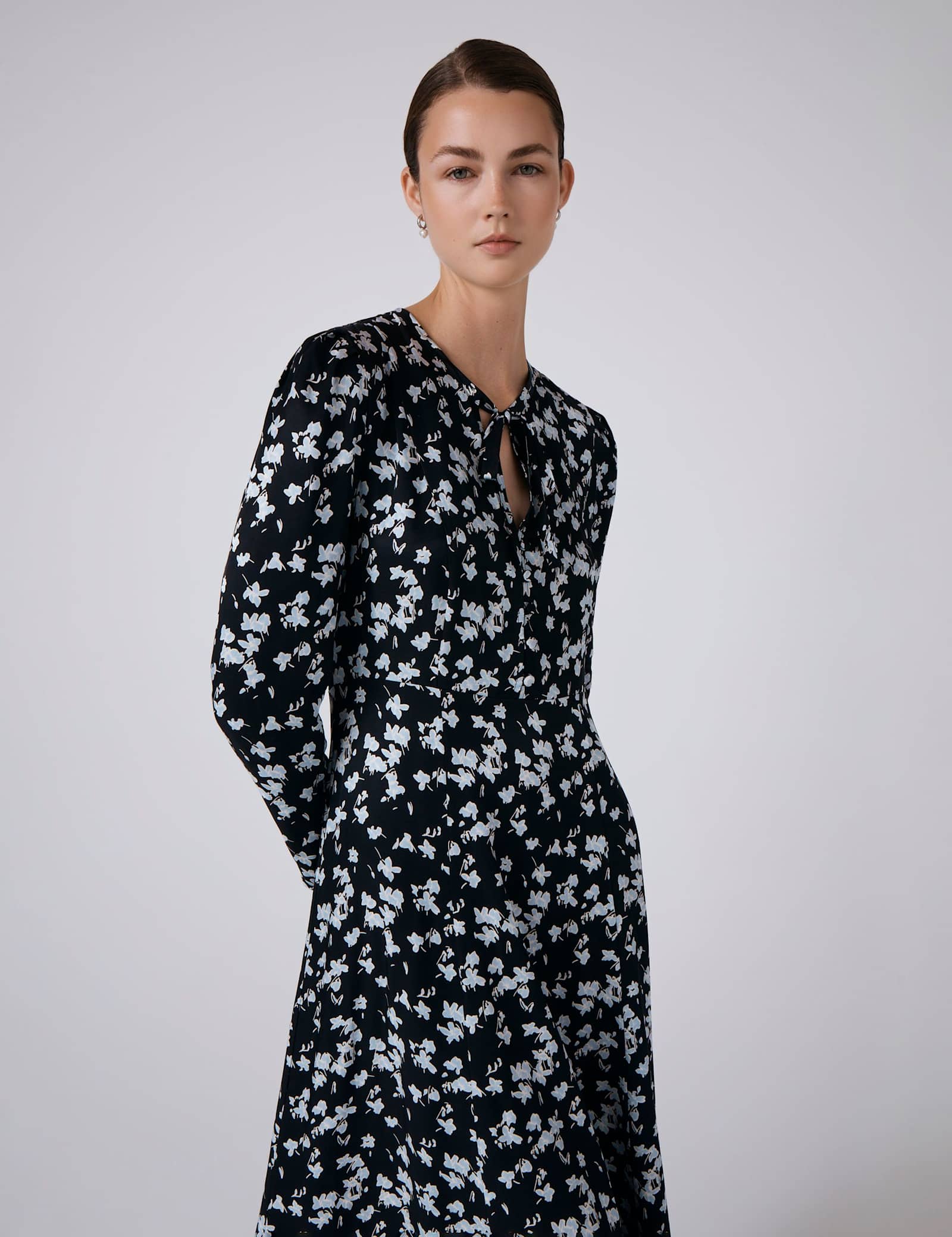 Satin Floral Midi Waisted Dress - image 4