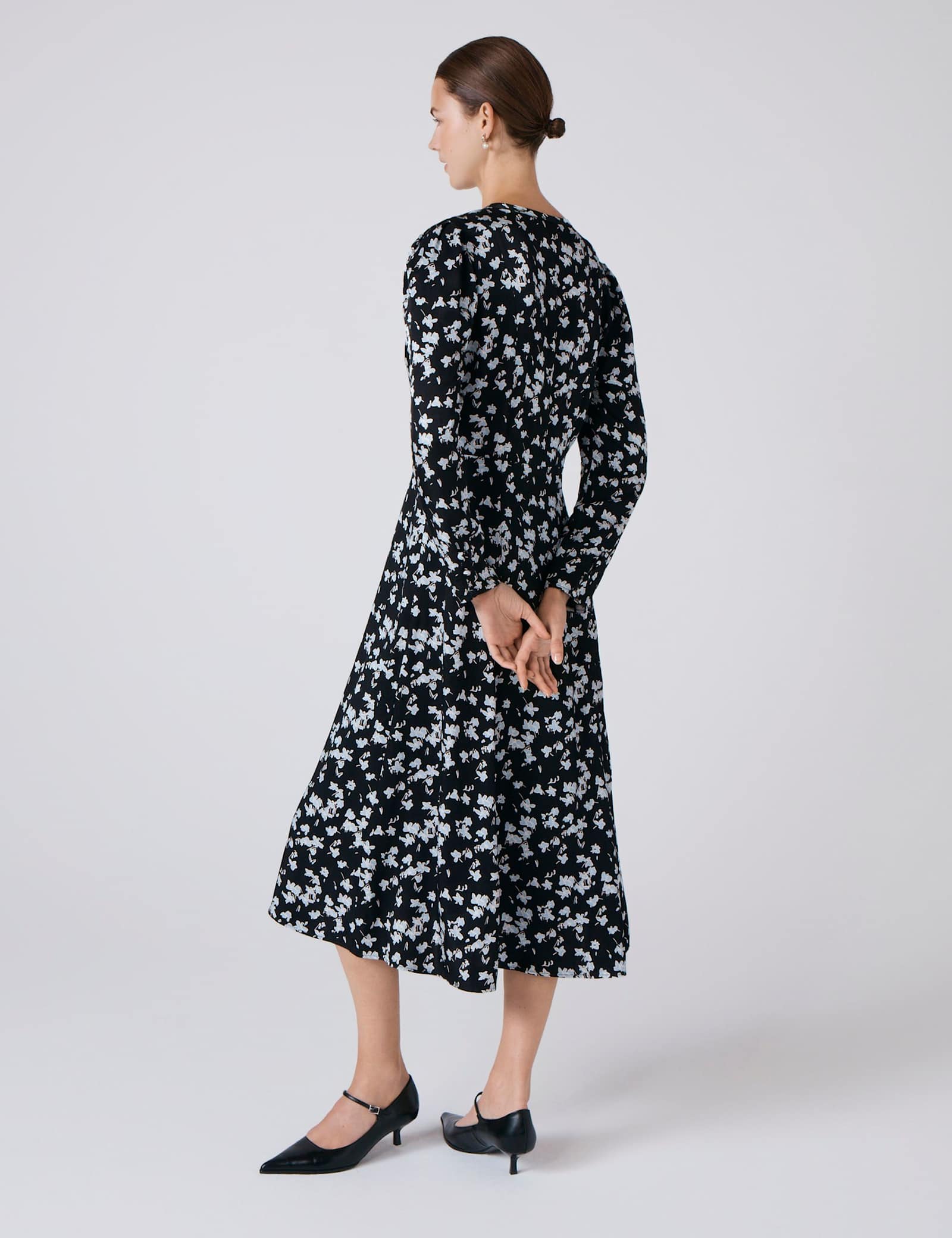 Satin Floral Midi Waisted Dress - image 3