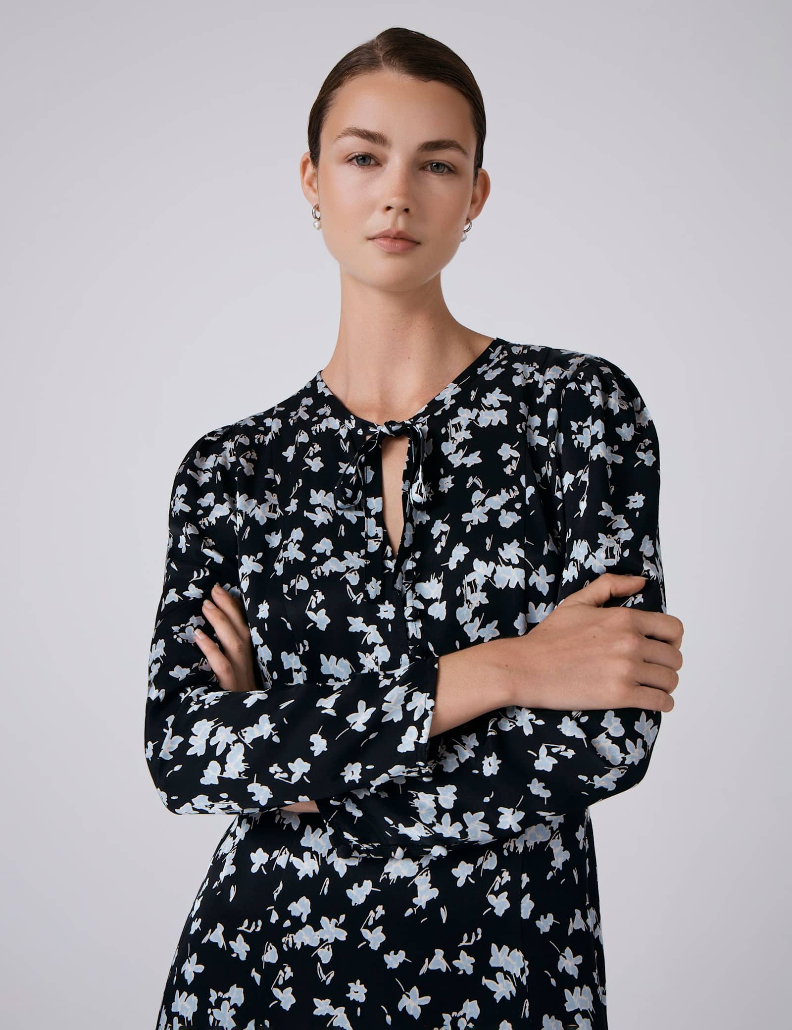Satin Floral Midi Waisted Dress - image 2