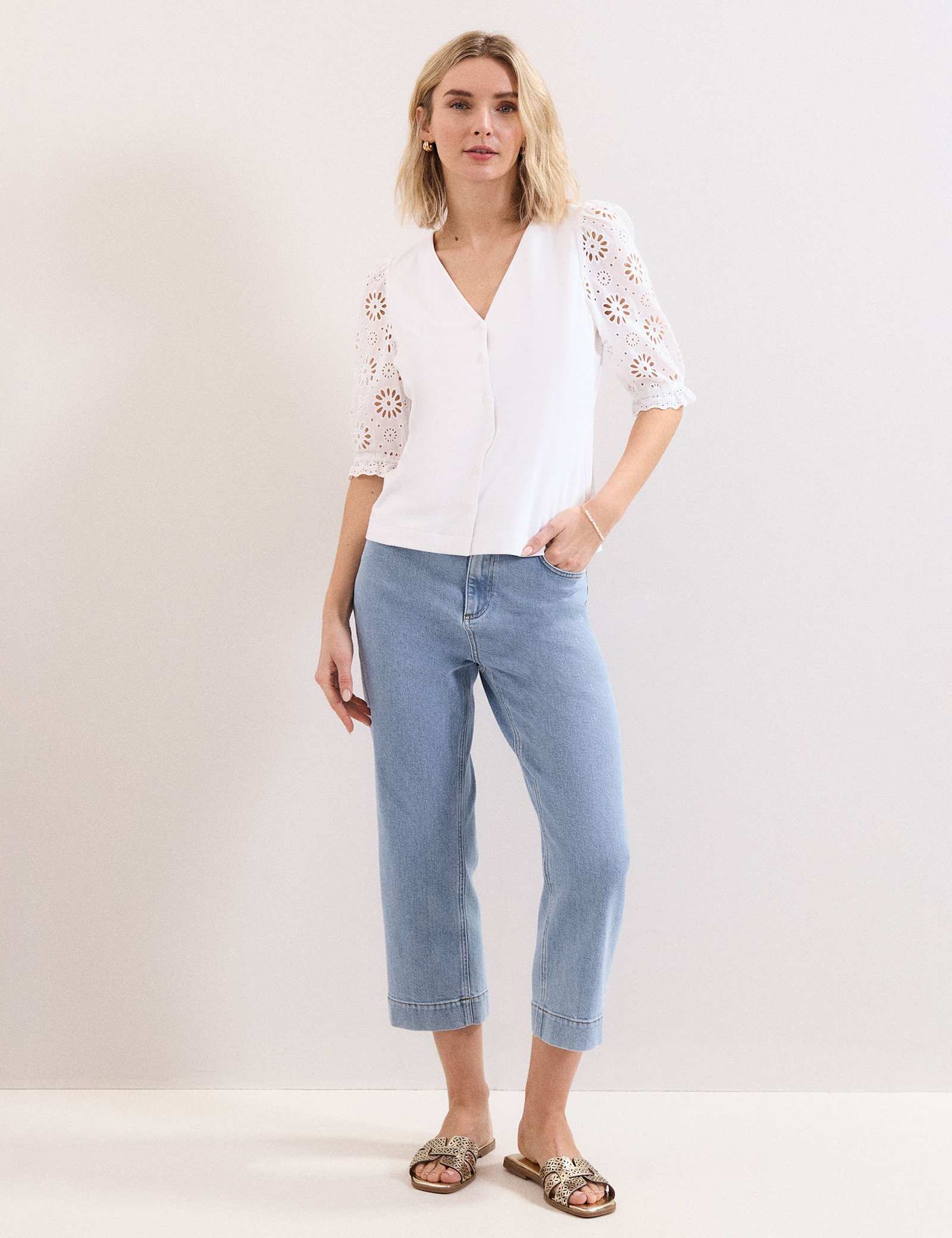 Pure Cotton Broderie V-Neck Top - image 3