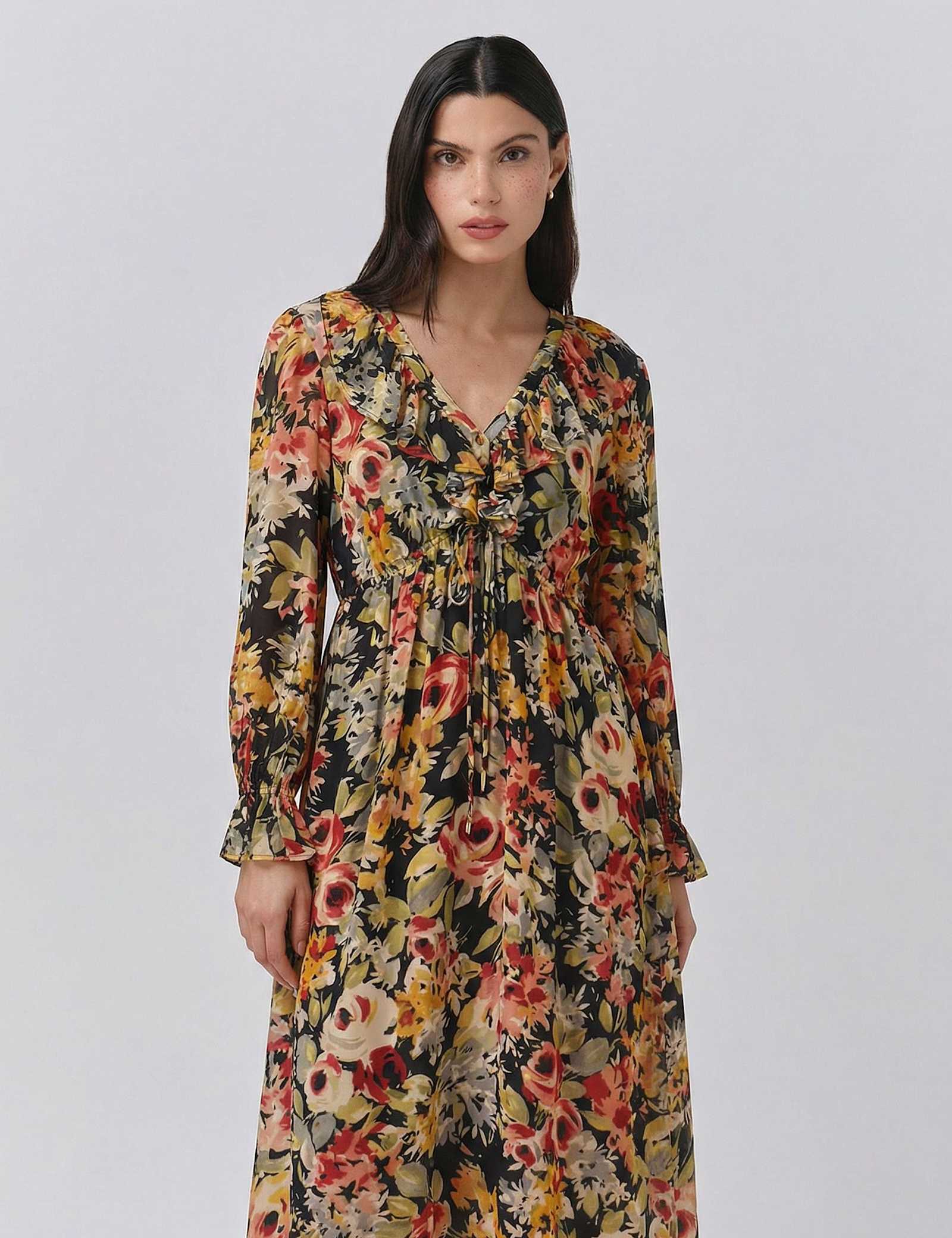 Crepe Floral V-Neck Midi Tea Dress - image 3