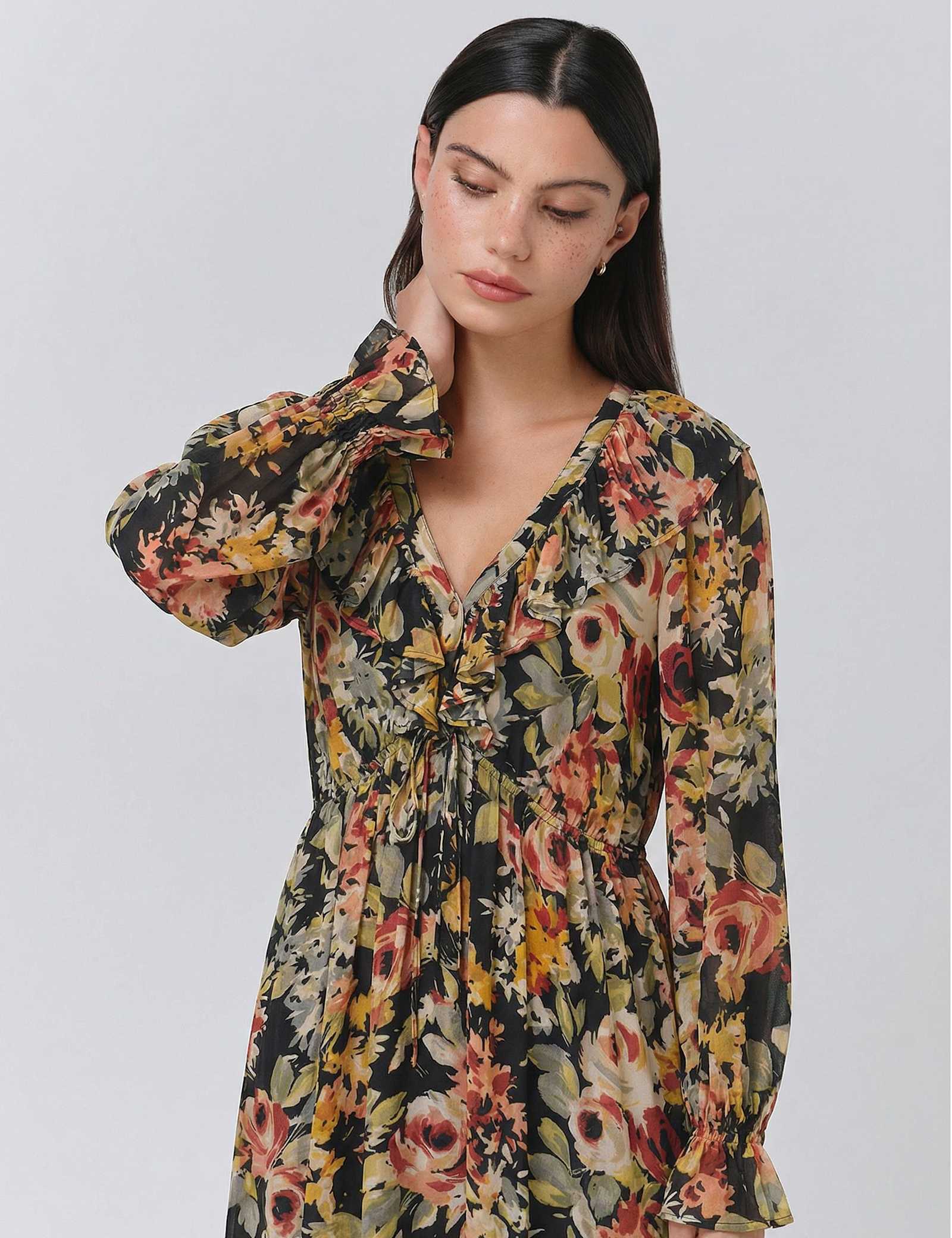Crepe Floral V-Neck Midi Tea Dress - image 2