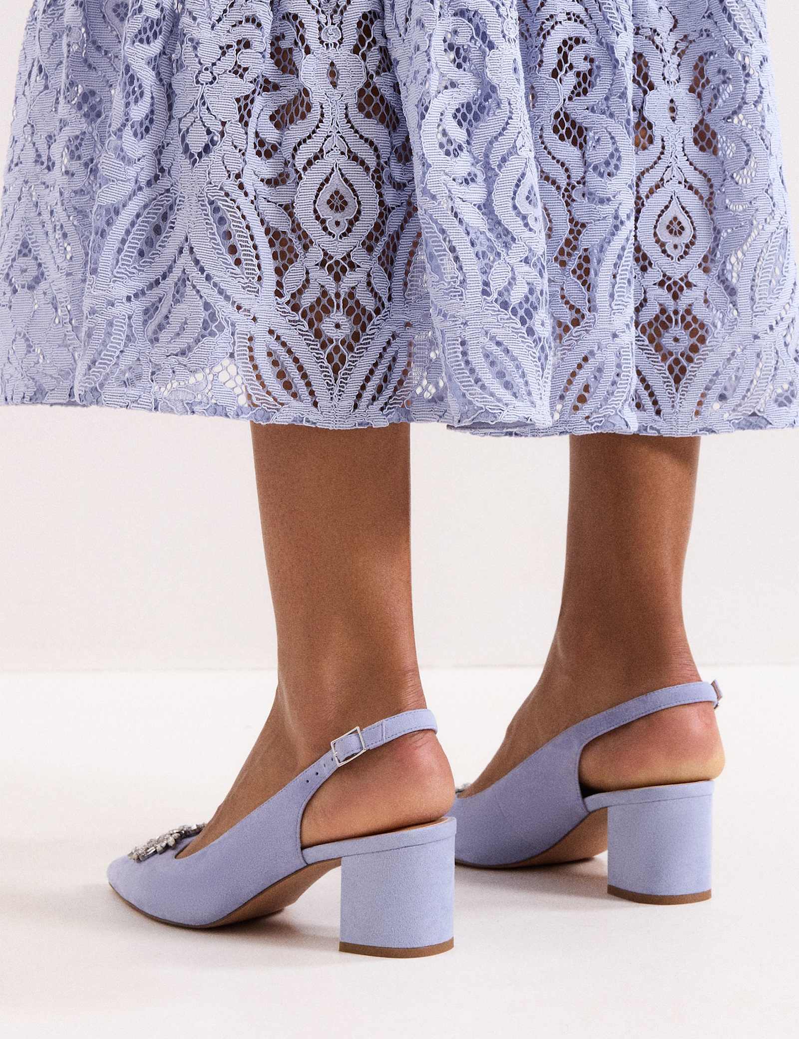 Suede Sparkle Block Heel Slingback Shoes - image 4