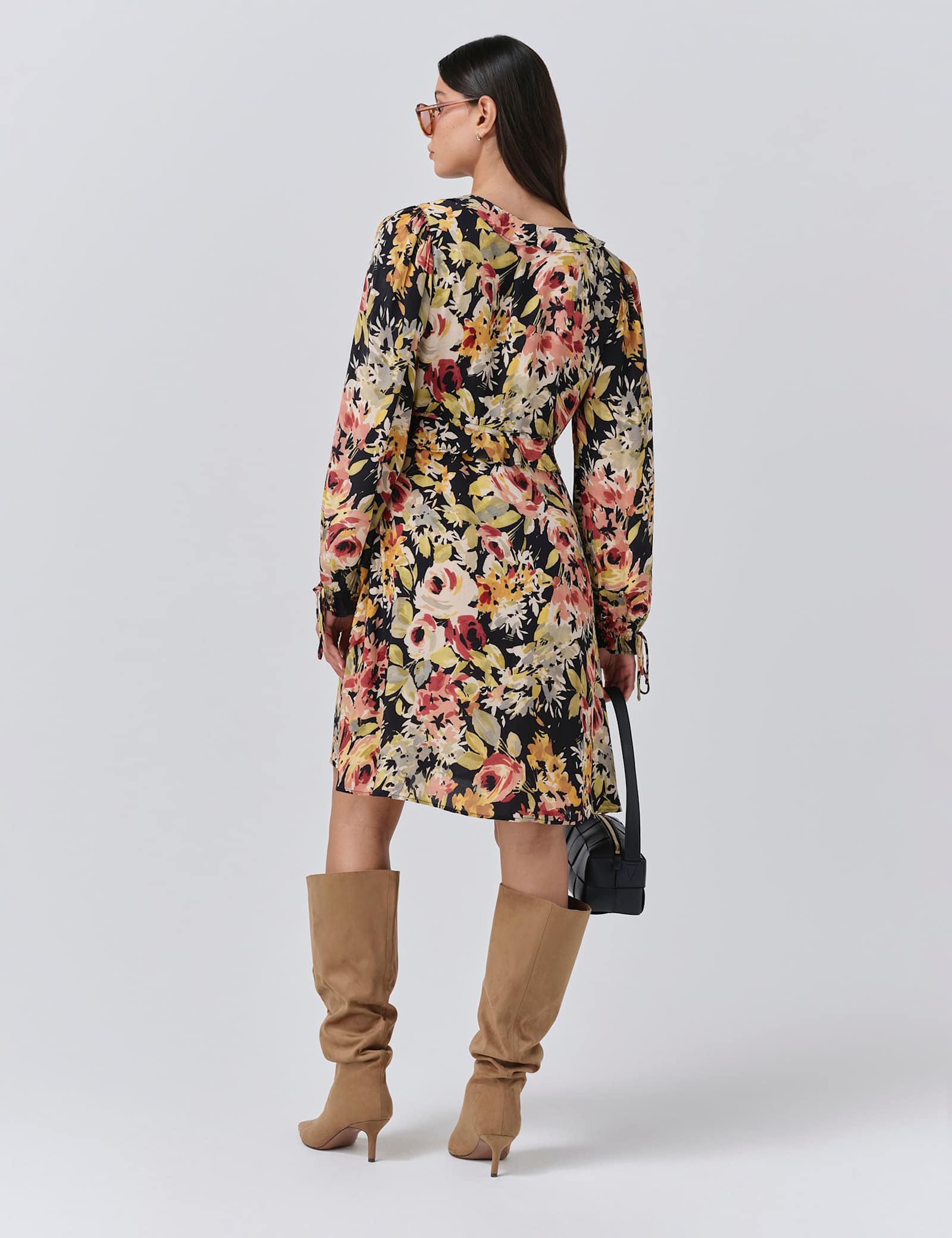 Crepe Floral V-Neck Mini Tea Dress - image 4