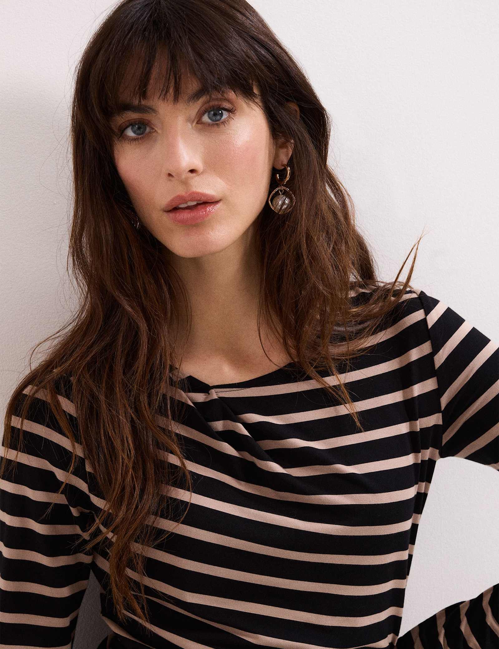 Draped Striped Slash Neck Top - image 3