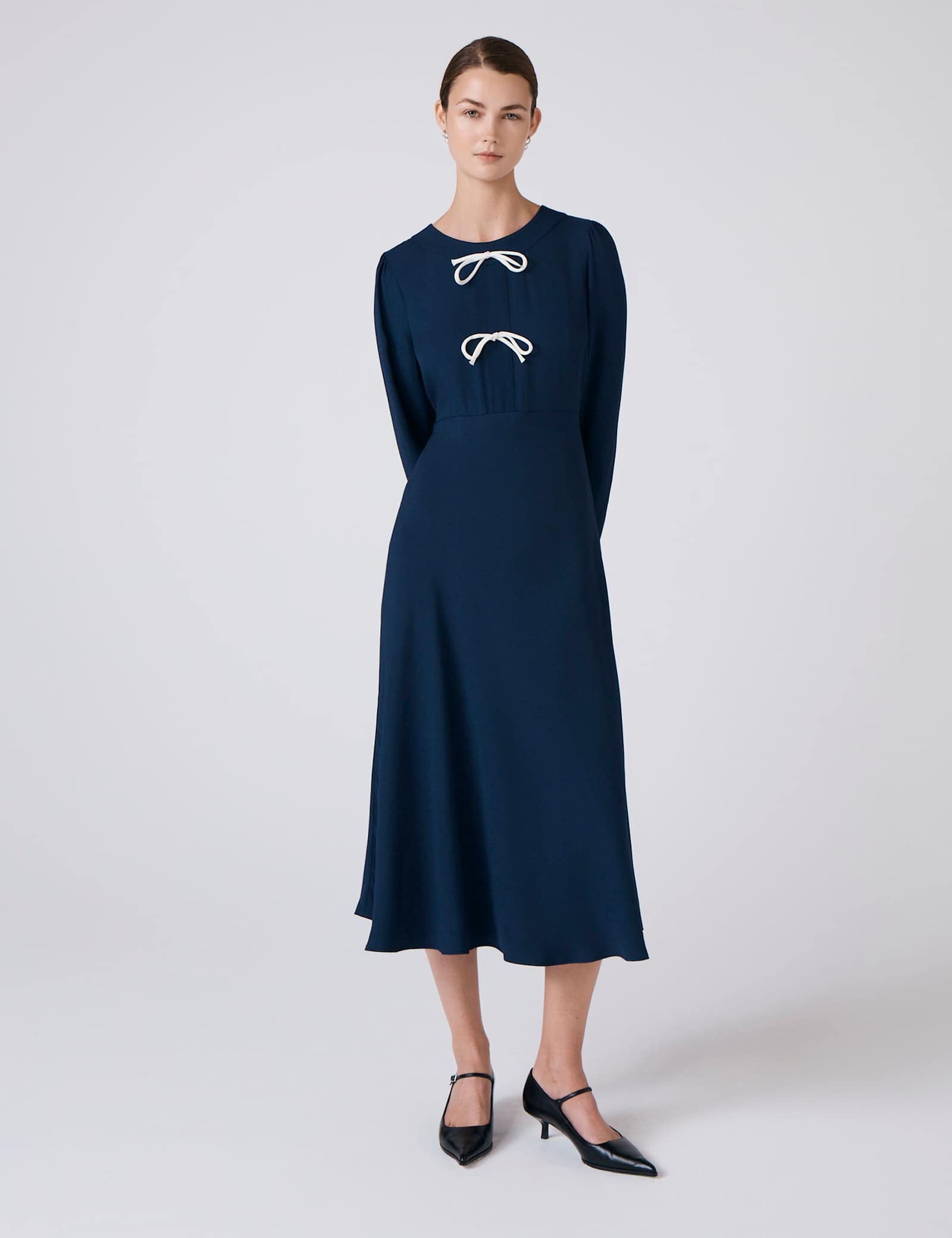 Crepe Tie Front Midi Skater Dress - image 2