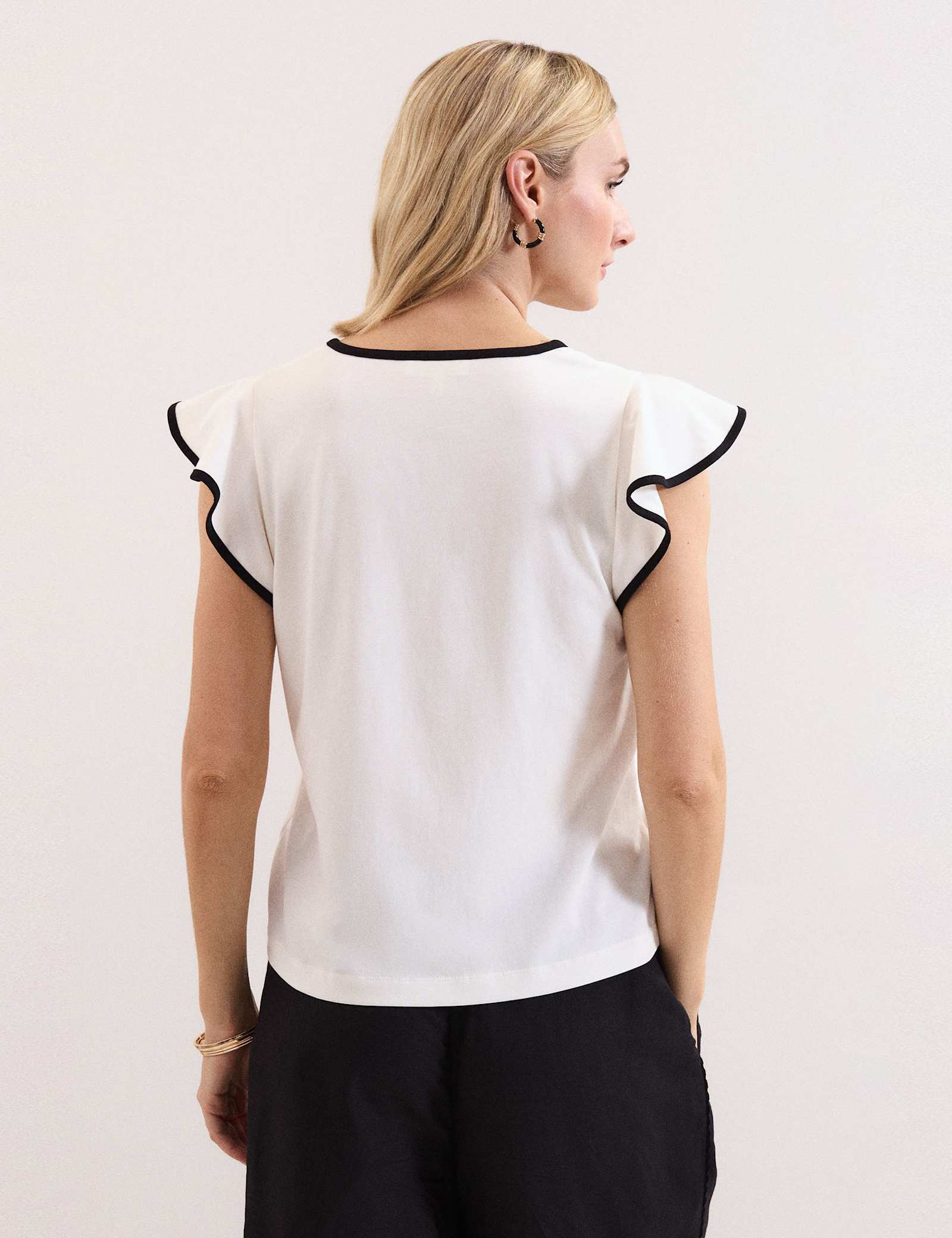 Pure Cotton V-Neck Flutter Sleeve Top - image 3