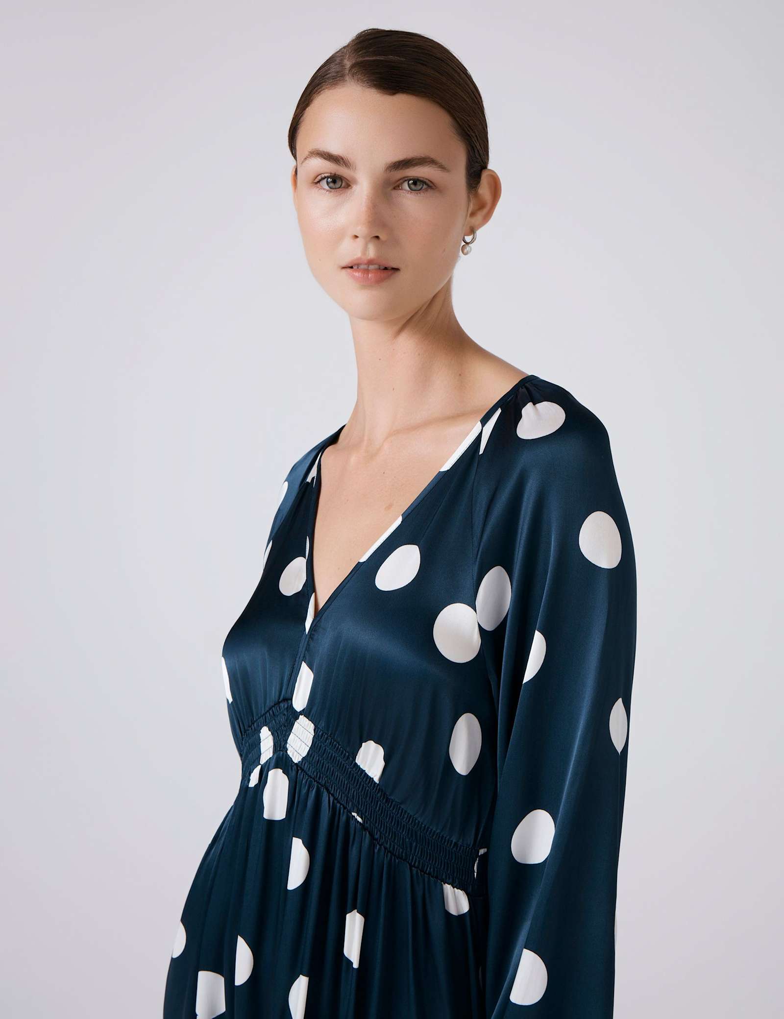 Polka Dot V-Neck Midi Wrap Dress - image 2