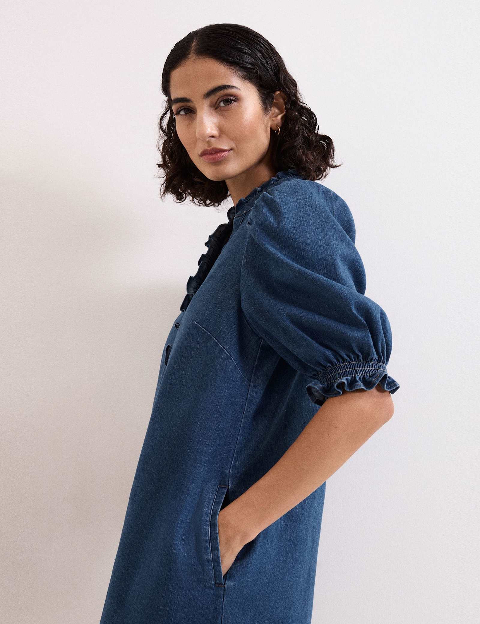 Denim Mini Shift Dress - image 4