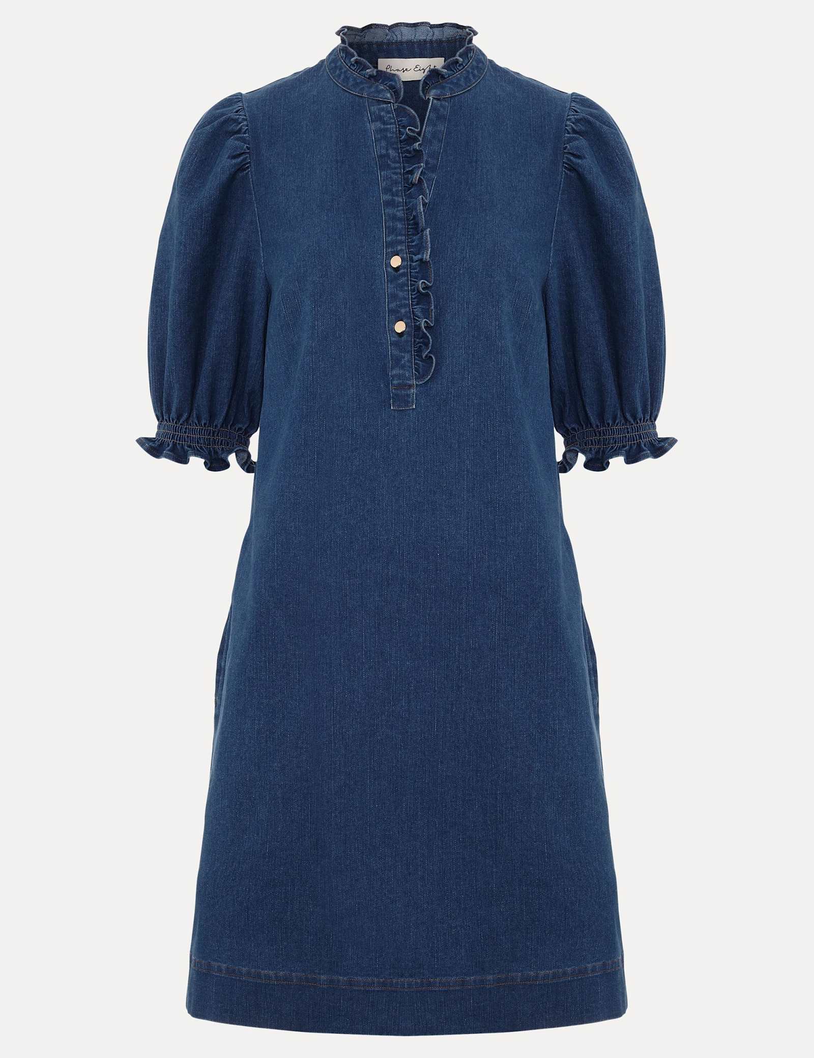 Denim Mini Shift Dress - image 1