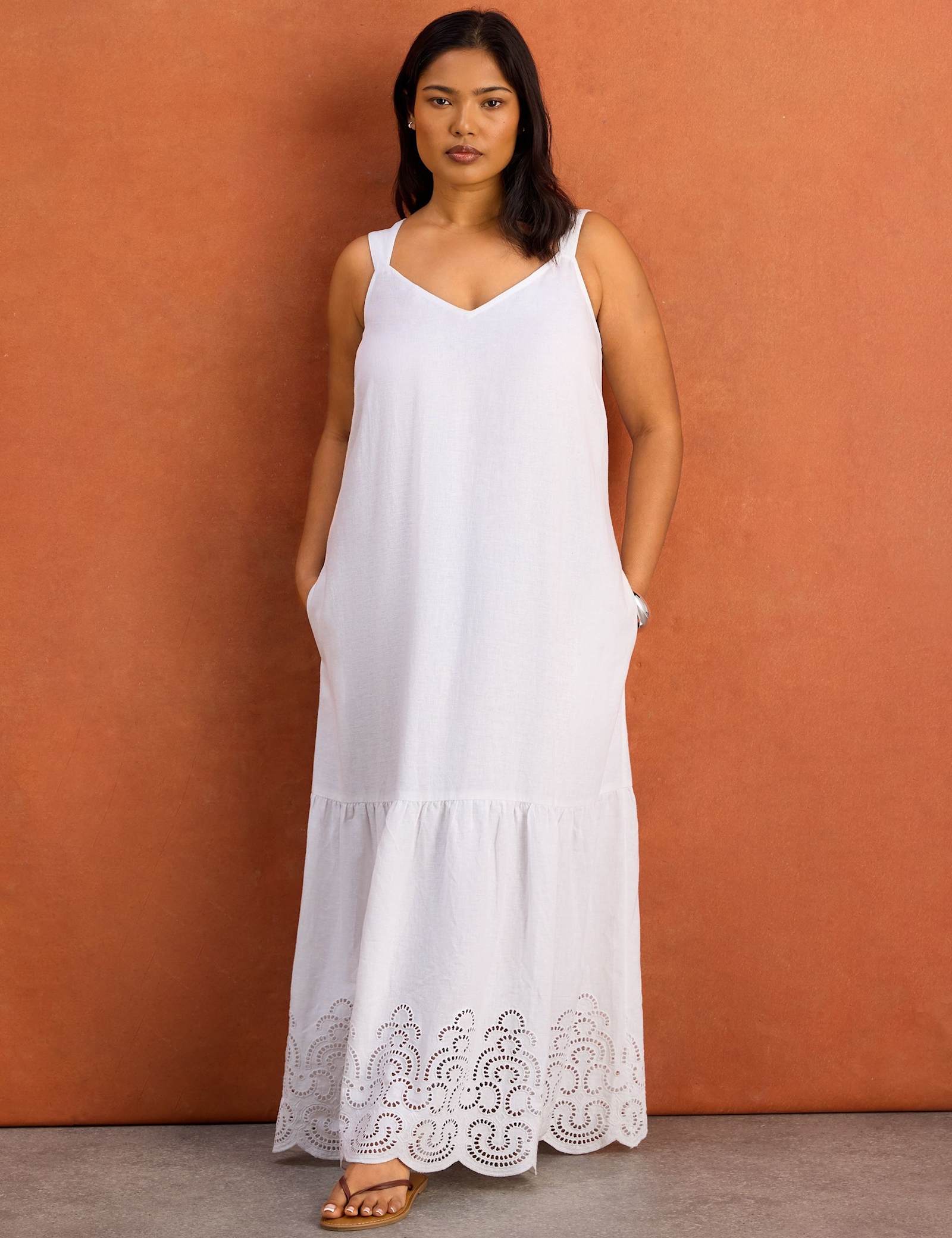 Linen Blend Broderie Maxi Swing Dress - image 2