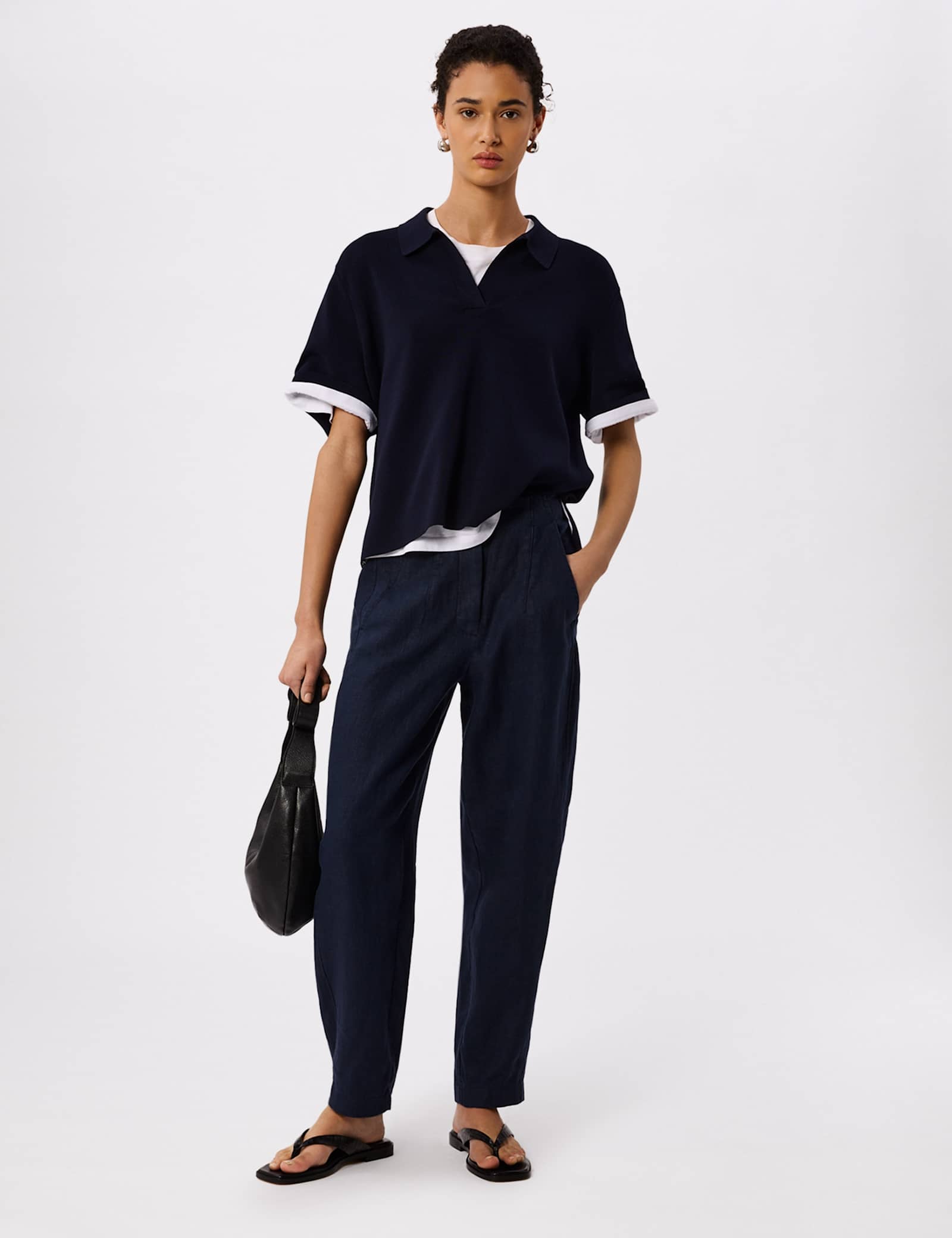 Pure Linen Barrel Leg Ankle Grazer Trousers - image 2