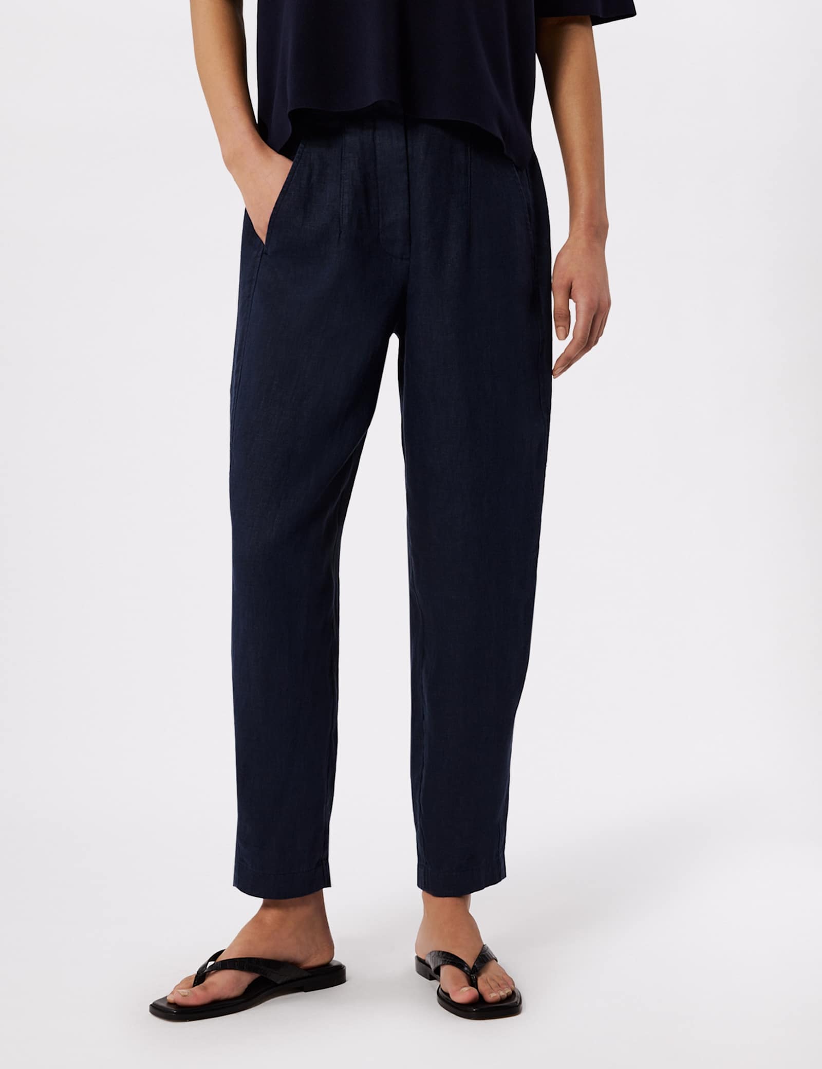 Pure Linen Barrel Leg Ankle Grazer Trousers - image 4